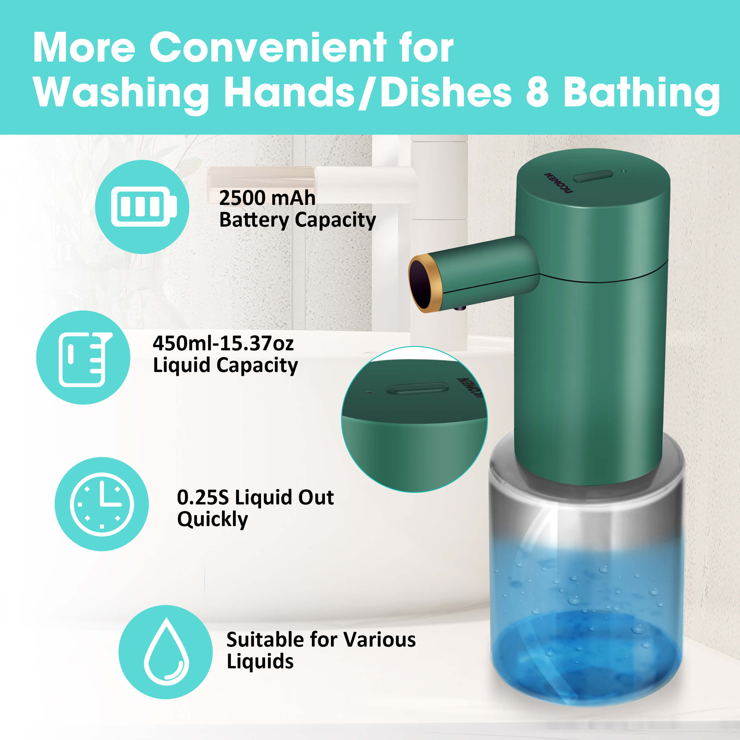 UCOMEN Automatischer Schaumseifenspender, berührungsloser Handseifenspender, 300 ml, ideal für Badezimmer/Küche/Büro/Hotel