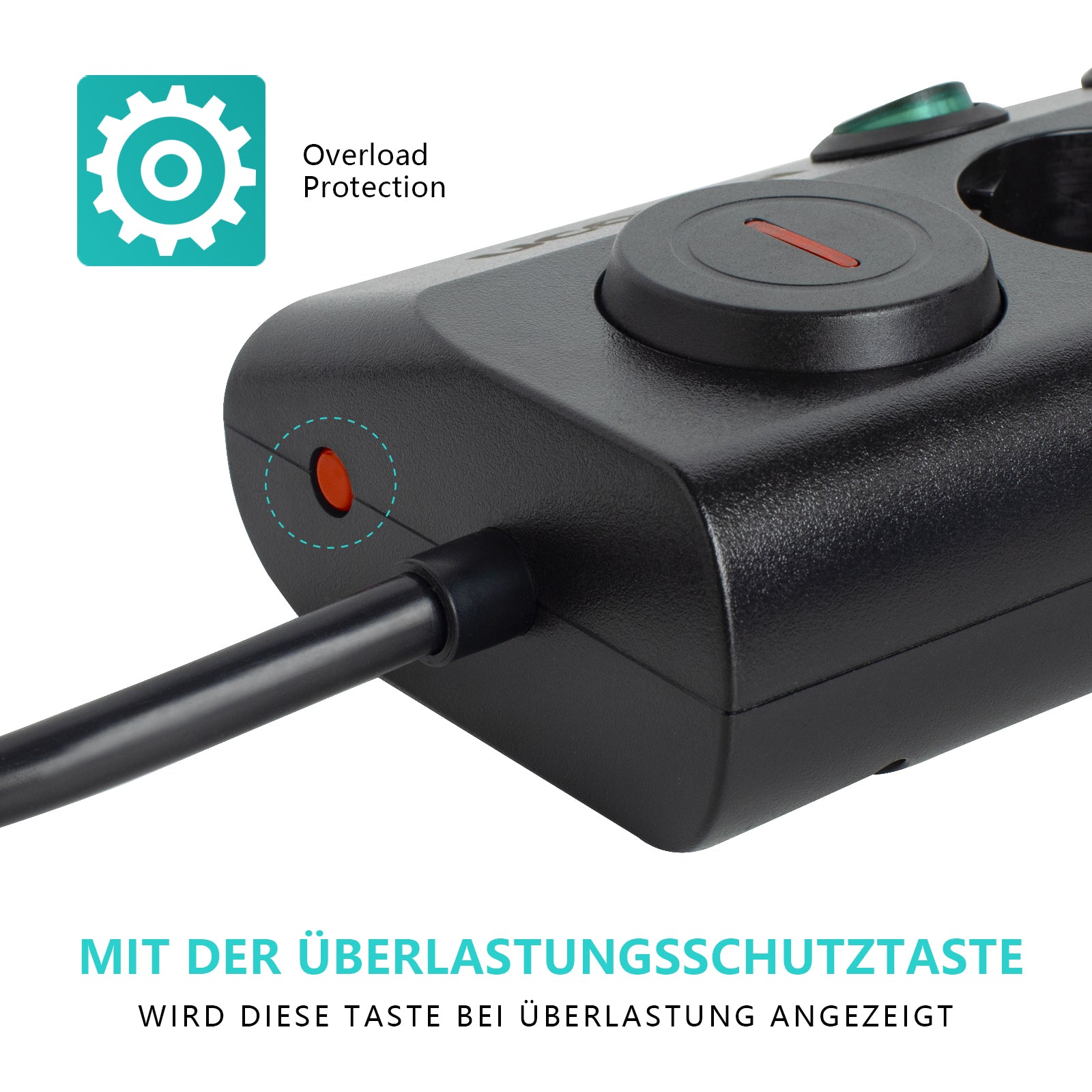 UCOMEN Steckdosenleiste mit 6 Steckdosen, Überlastschutz, Einzelschalter, 1,5 m Kabel, 16 A, 3680 W, 250 V