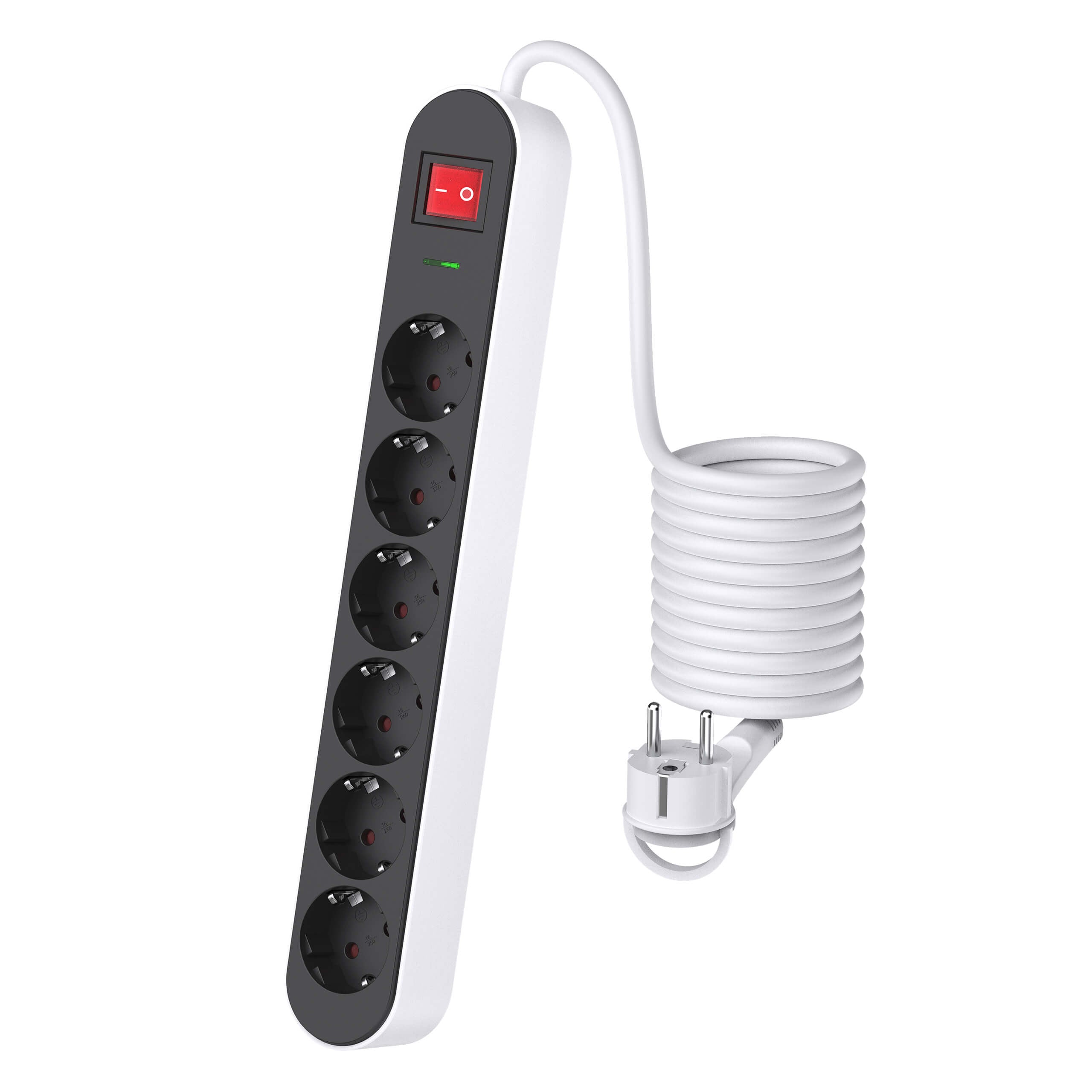 UCOMEN 4/6-Outlet Power Strip,Flat Ring-Plug, Enhanced Child Protection, 1.5m Cable, Black/Blue
