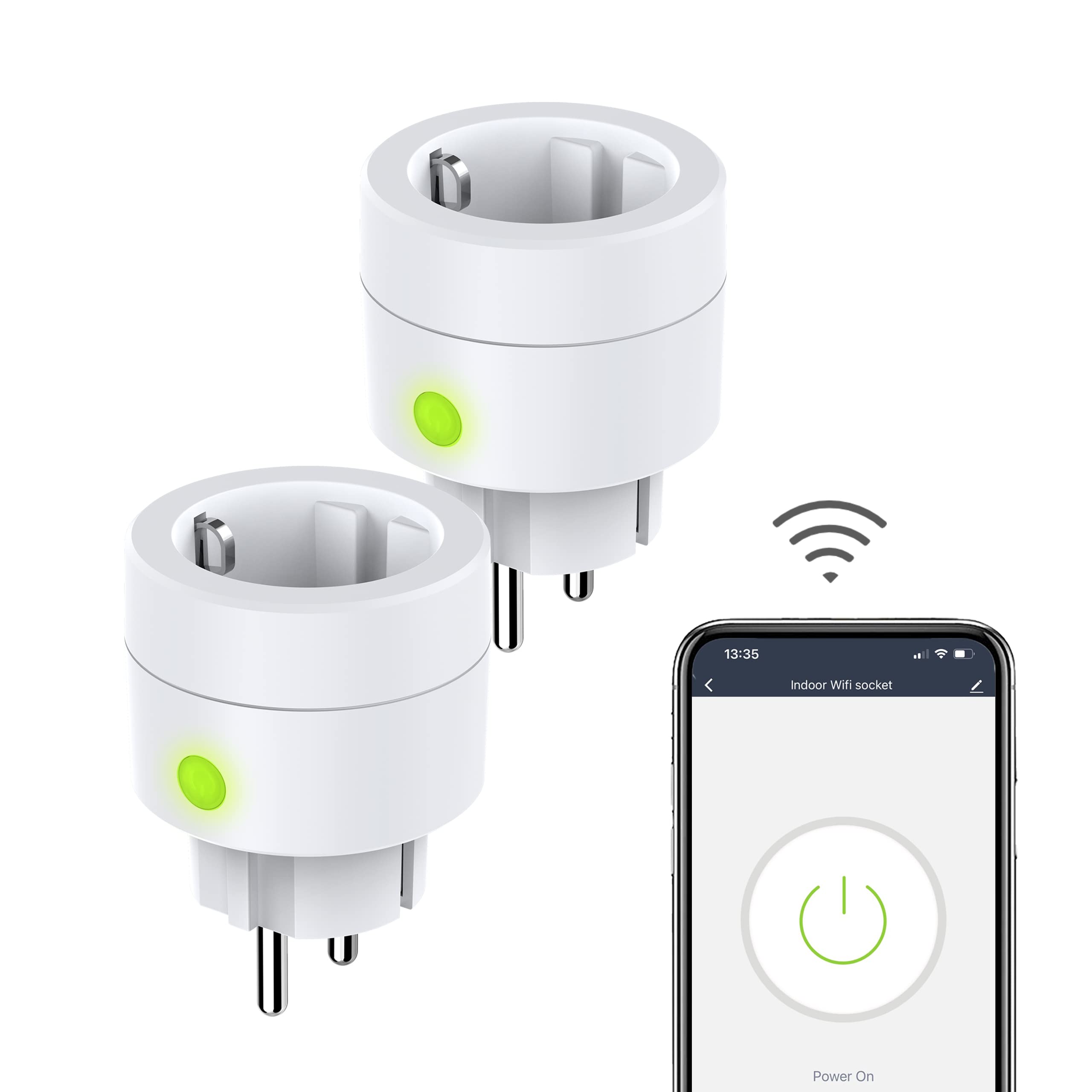 UCOMEN WiFi Smart Socket, APP Remote Control, Schedule, 2.4GHz, 16A, compatible with Alexa, Google Home, Smart Life, TUYA, 2 Pack