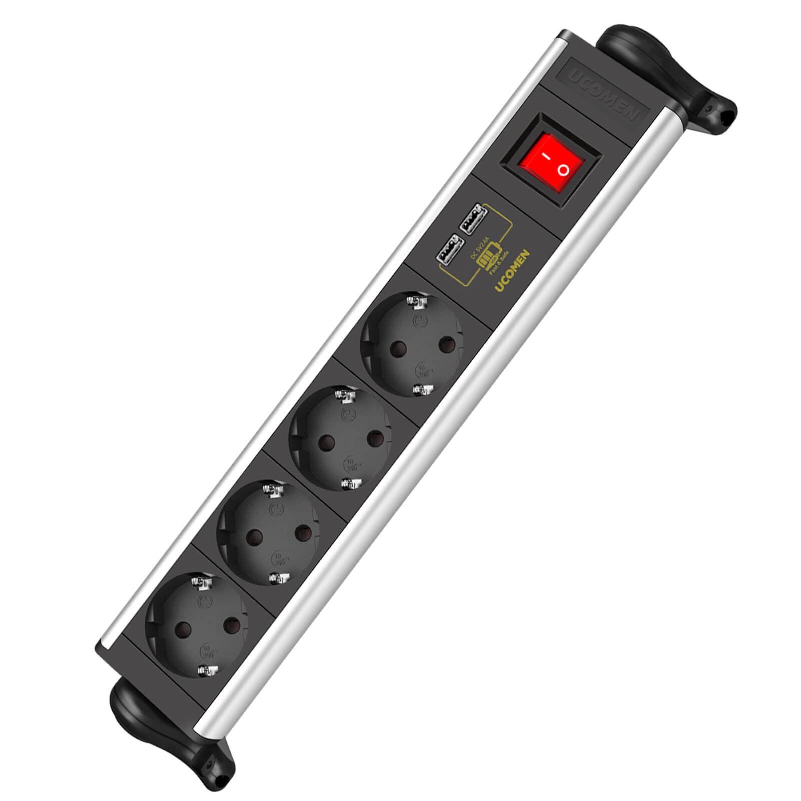 UCOMEN 4-Outlet Power Strip, 2 USB-A, Mounting Clamps for Secure Desk Installation, Home&Office, 16A, 3680W