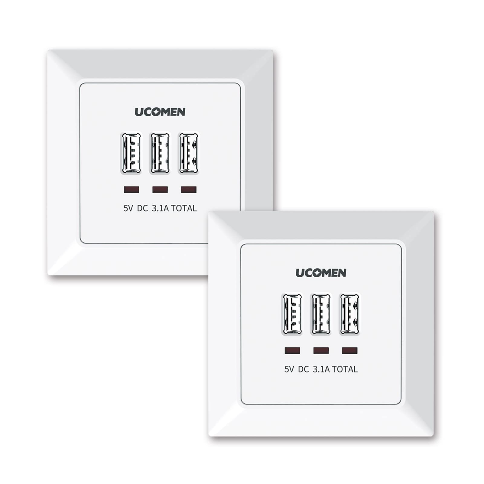 UCOMEN 5.0V, 3.1A Flush-Mounted USB Charger, USB-A & USB-C Ports, White
