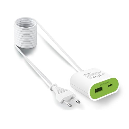 UCOMEN Portable Adapter, 2 USB-A Ports, 1.5m Extension Cord, 2.4A 5V