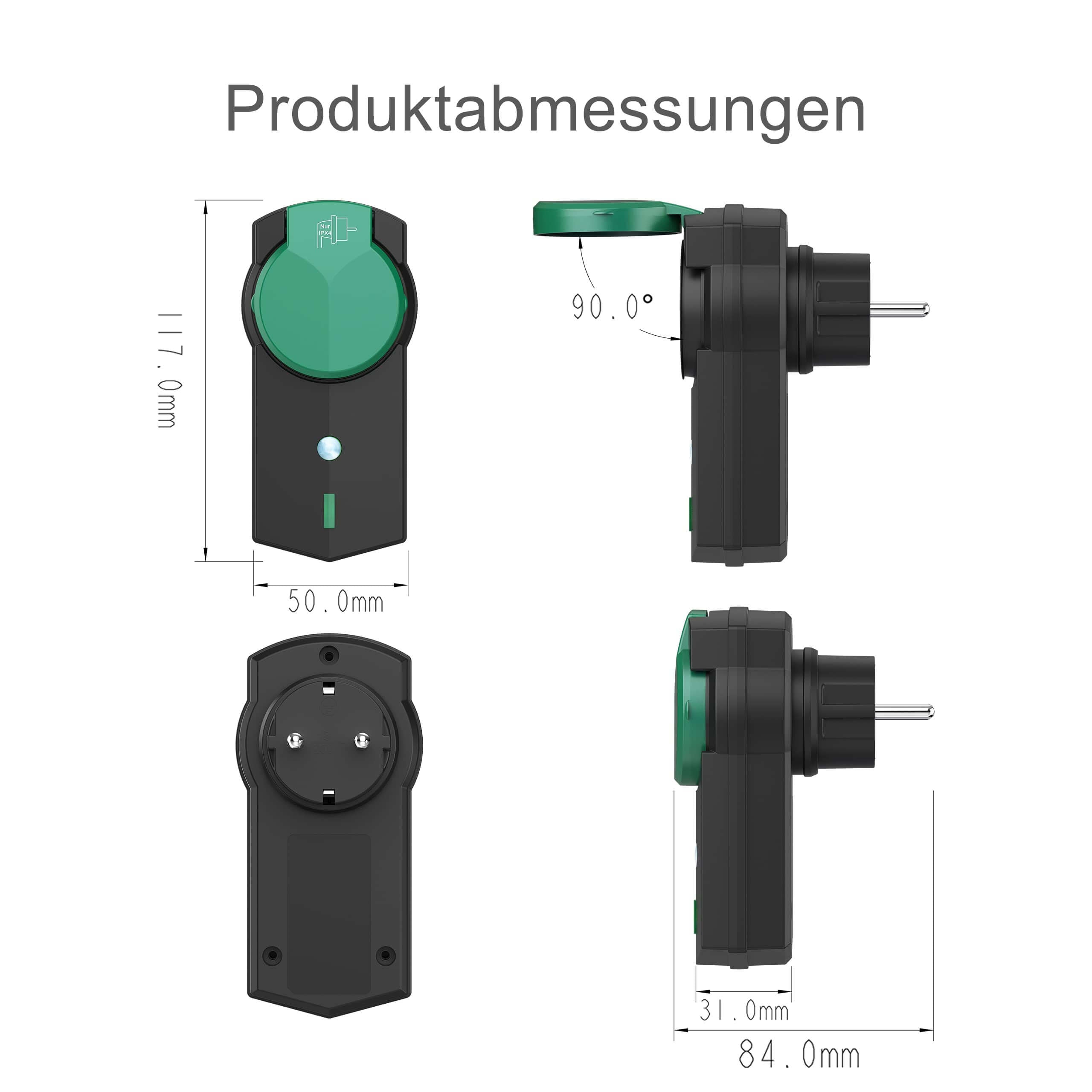 UCOMEN RF-Steuersteckdose, IP44 für den Außenbereich, 30 m Sichtlinie, 5 Steckdosen + 2 Fernbedienungen im Paket, für Weihnachtsdekorationen, Lichter, Haushaltsgeräte, Schwarz mit Grün