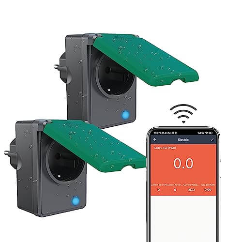 UCOMEN WiFi Smart-Steckdose für den Außenbereich, IP44 wasserfest, Stromüberwachung, kompatibel mit Alexa und Google Home