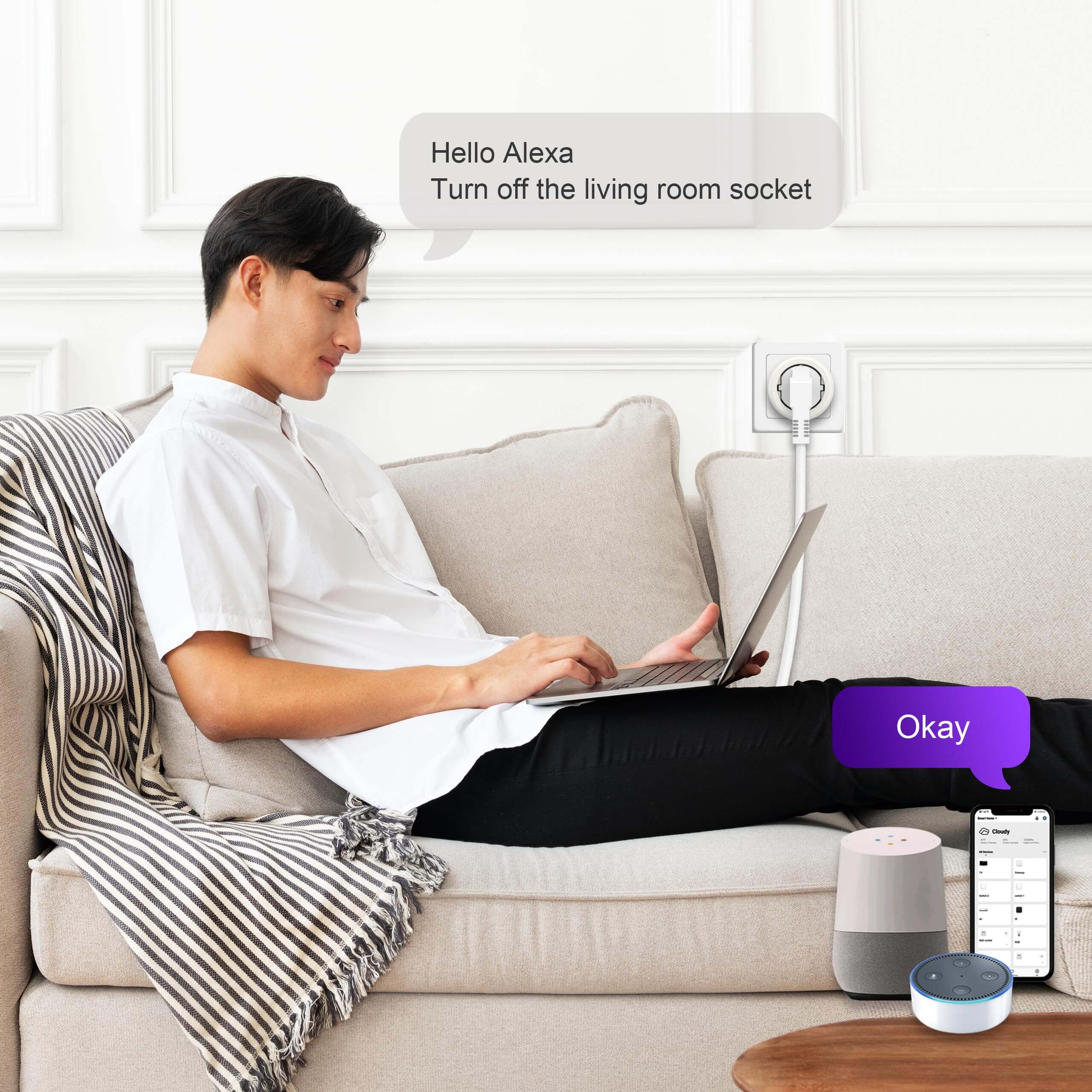 UCOMEN WiFi Smart Socket, APP Remote Control, Schedule, 2.4GHz, 16A, compatible with Alexa, Google Home, Smart Life, TUYA, 2 Pack