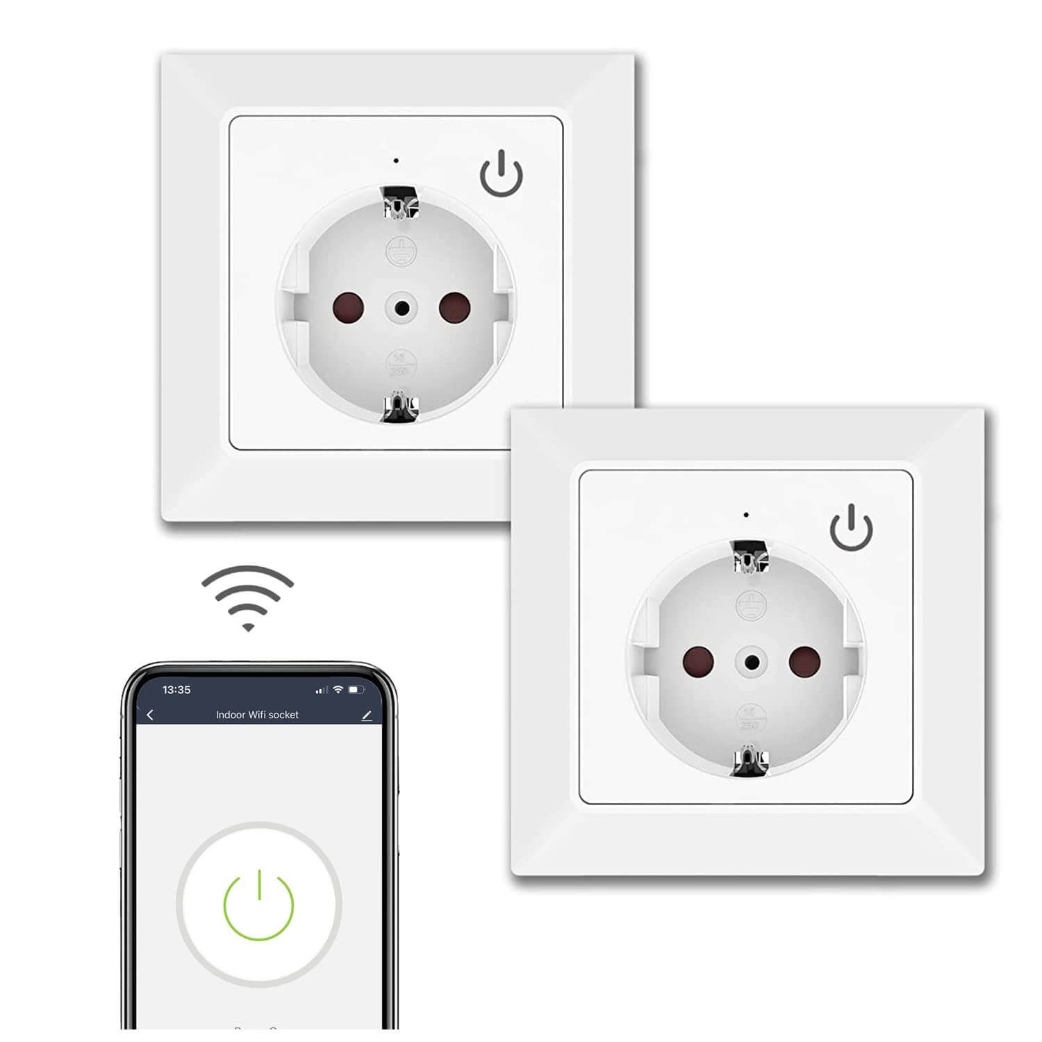 UCOMEN Wi-Fi Smart Schuko Socket Flush-Mounted, 250V~ 16A, Compatible with Alexa Echo and Google Home - 2-Pack