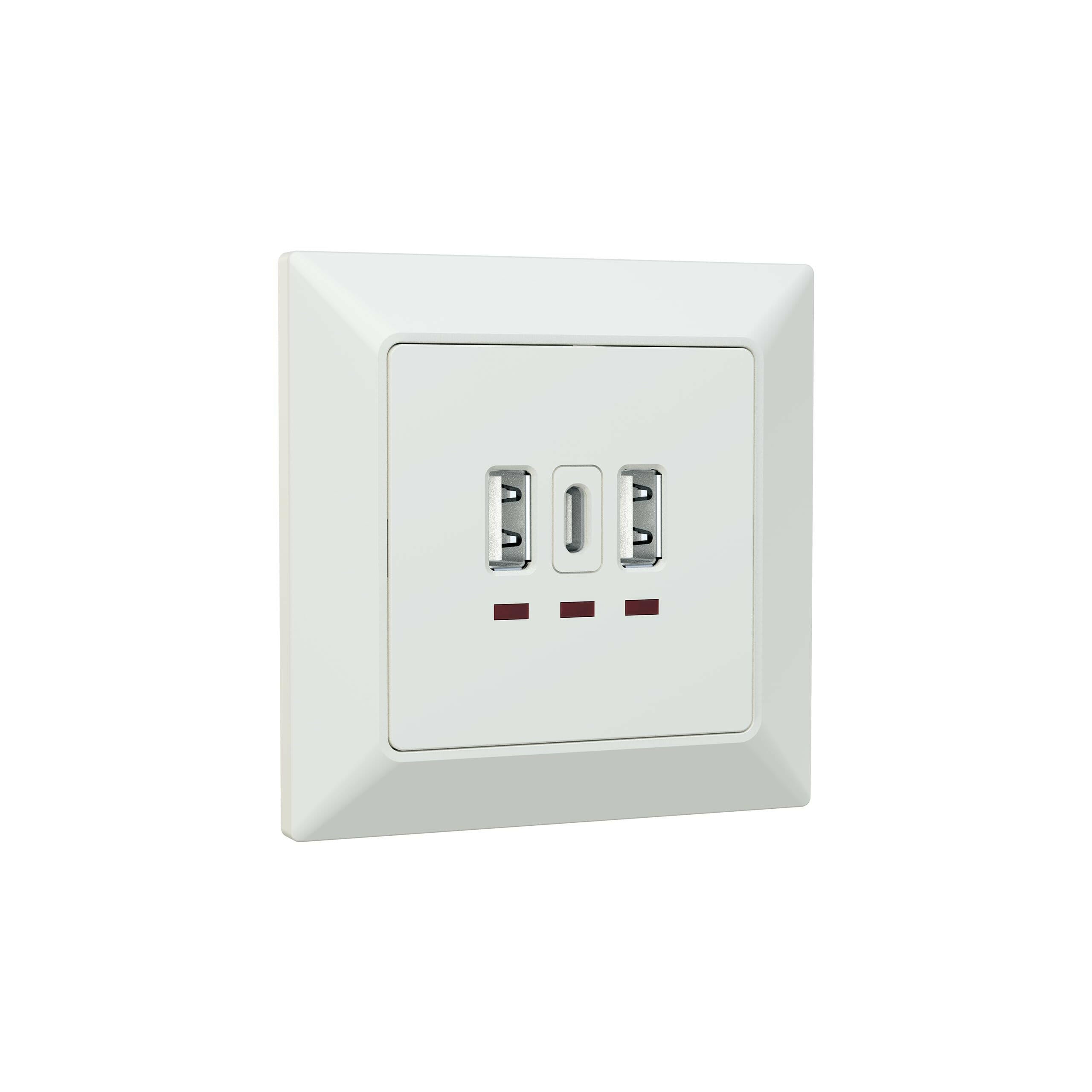 UCOMEN 5.0V, 3.1A Flush-Mounted USB Charger, USB-A & USB-C Ports, White