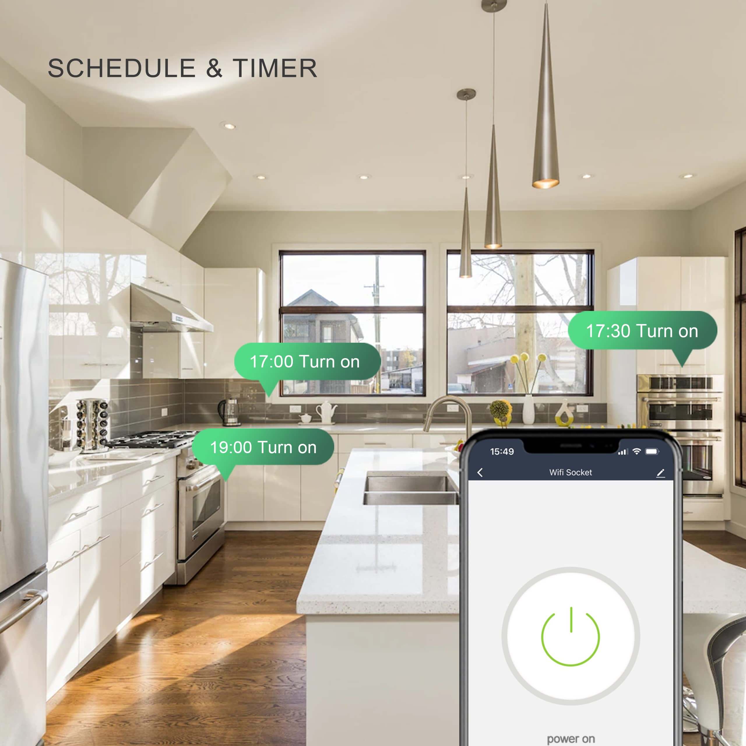 UCOMEN WiFi Smart Socket, APP Remote Control, Schedule, 2.4GHz, 16A, compatible with Alexa, Google Home, Smart Life, TUYA, 2 Pack