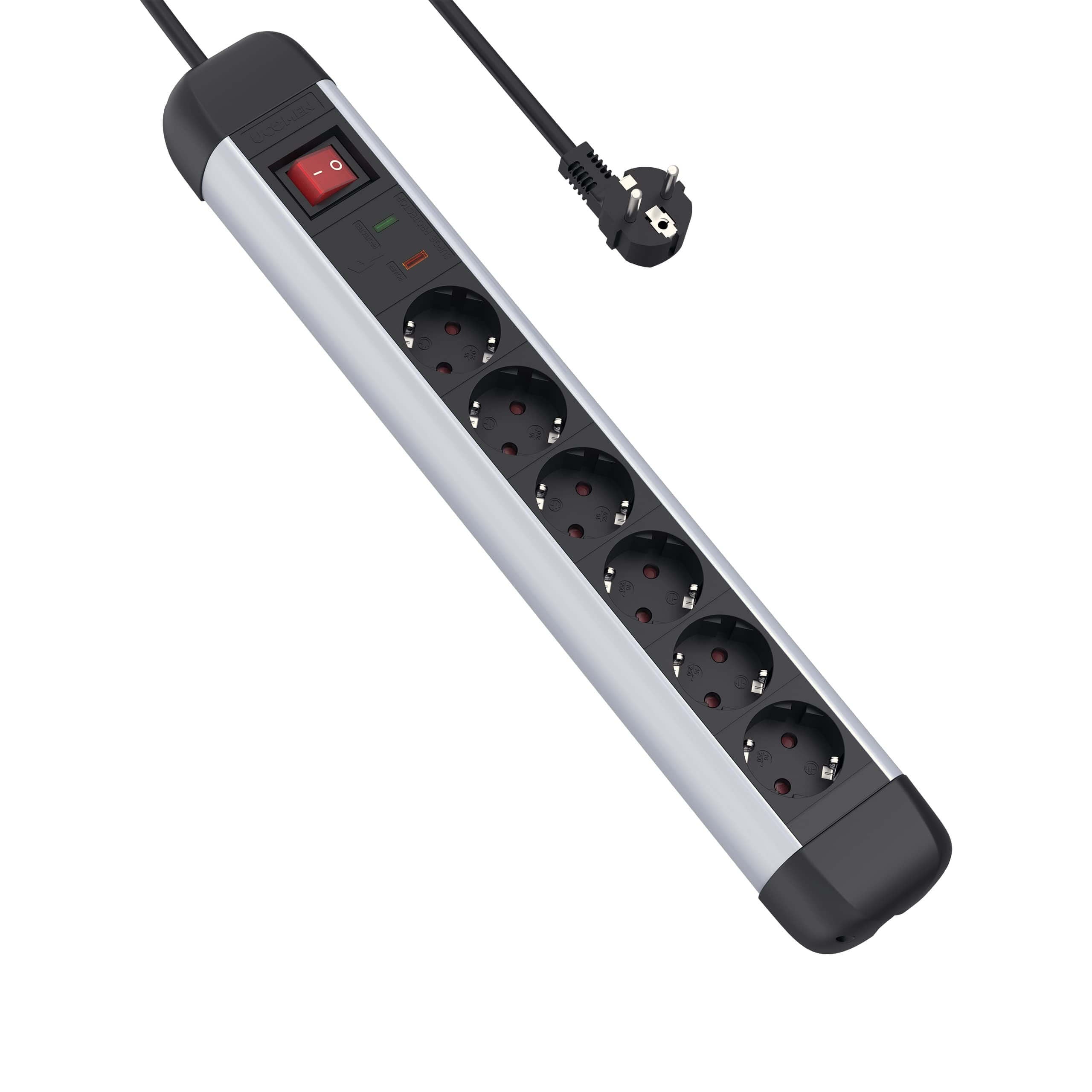 UCOMEN Heavy Duty 6-Outlet Power Strip with Surge Protection, 1.8m Cable, Office&Commercial
