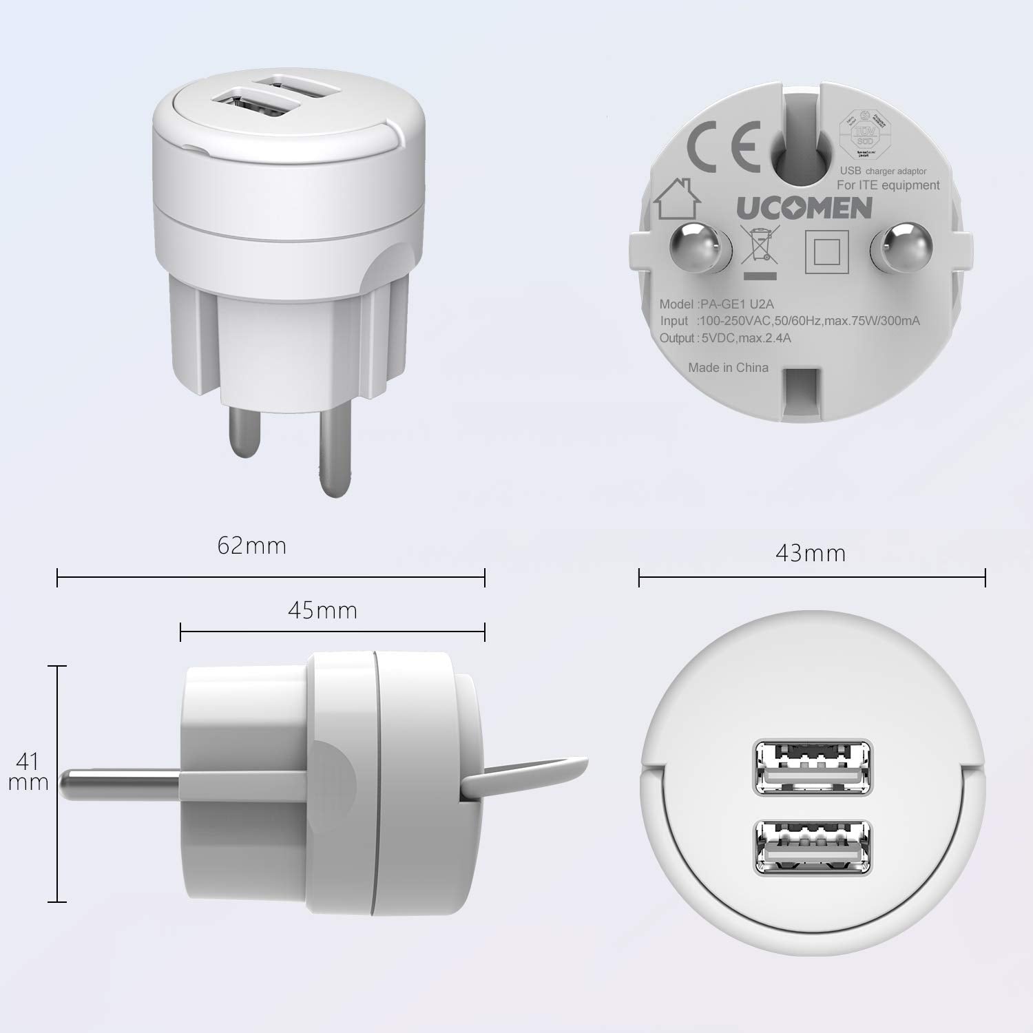 UCOMEN 20W USB A+C Charger, Quick Charge 3.0, PD Charger, White