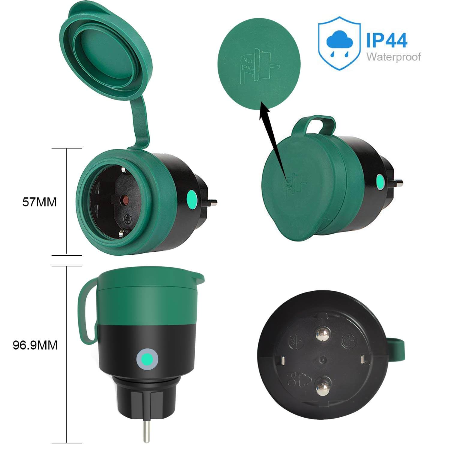 UCOMEN WiFi Socket, IP44 Waterproof, Timer&Voice Control, Compatible with Alexa, Google Home, Smart Life APP, 2.4GHz