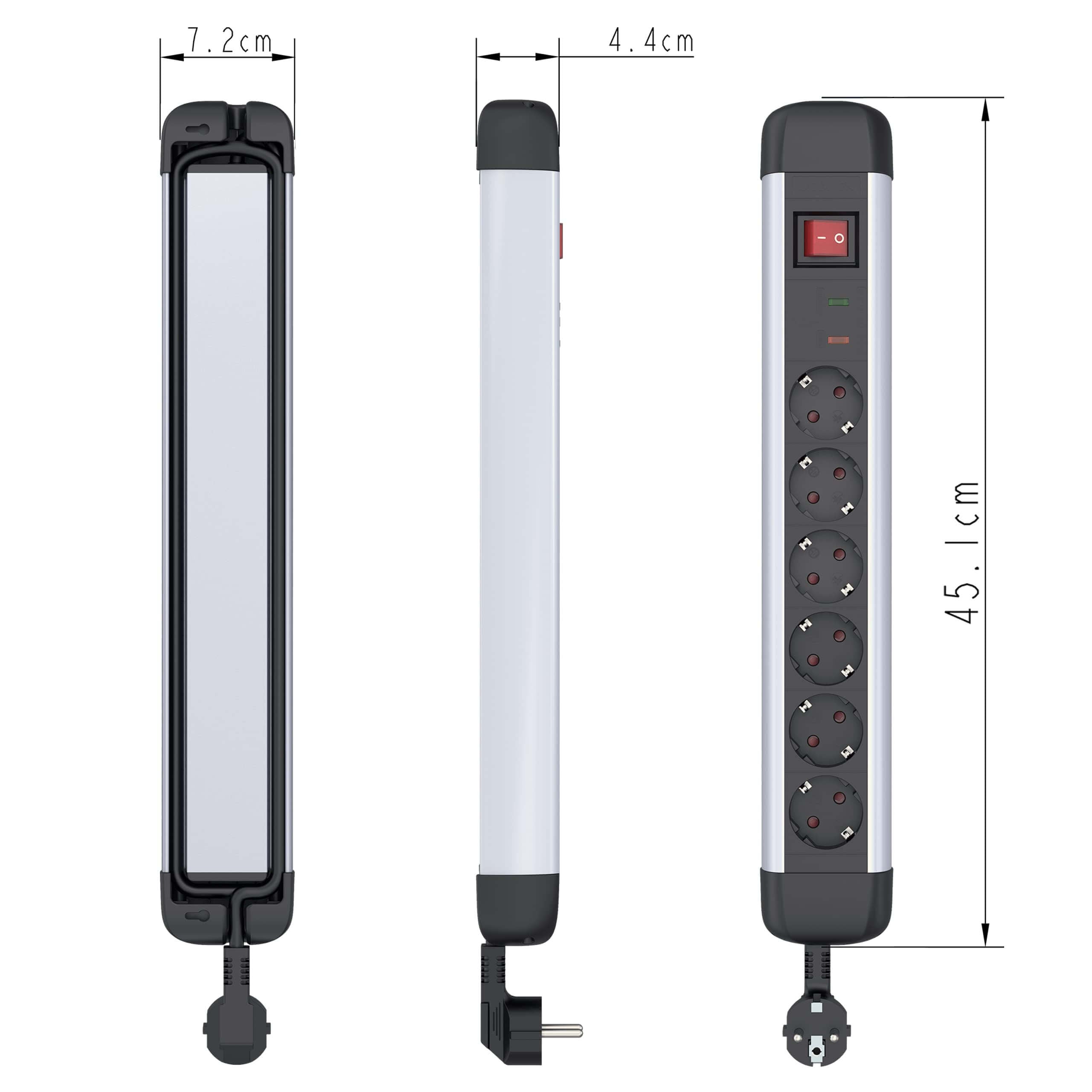 UCOMEN Robuste Steckdosenleiste mit 6 Steckdosen und Überspannungsschutz, 1,8 m Kabel, für Büro und Gewerbe