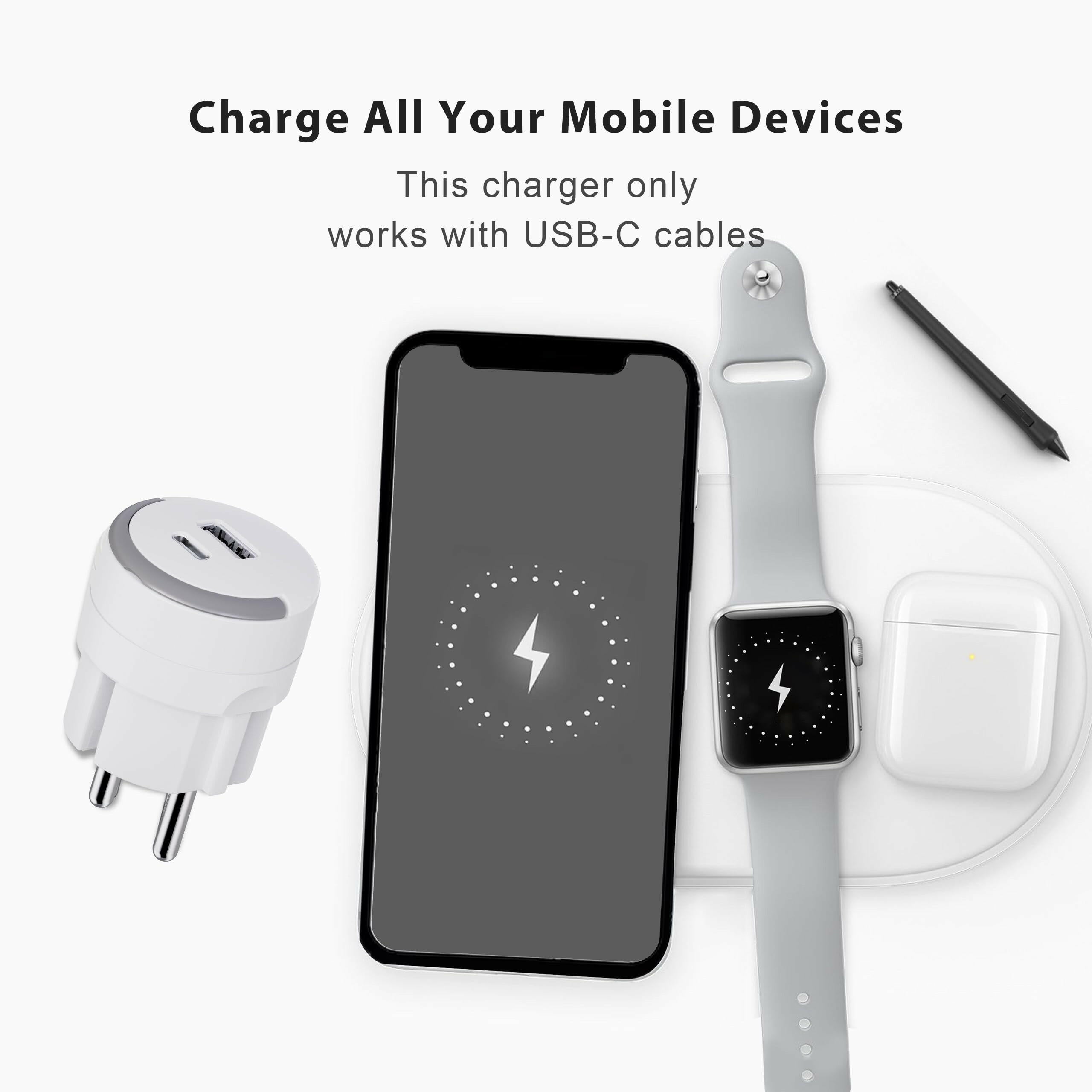 UCOMEN 20W USB A+C Charger, Quick Charge 3.0, PD Charger, White