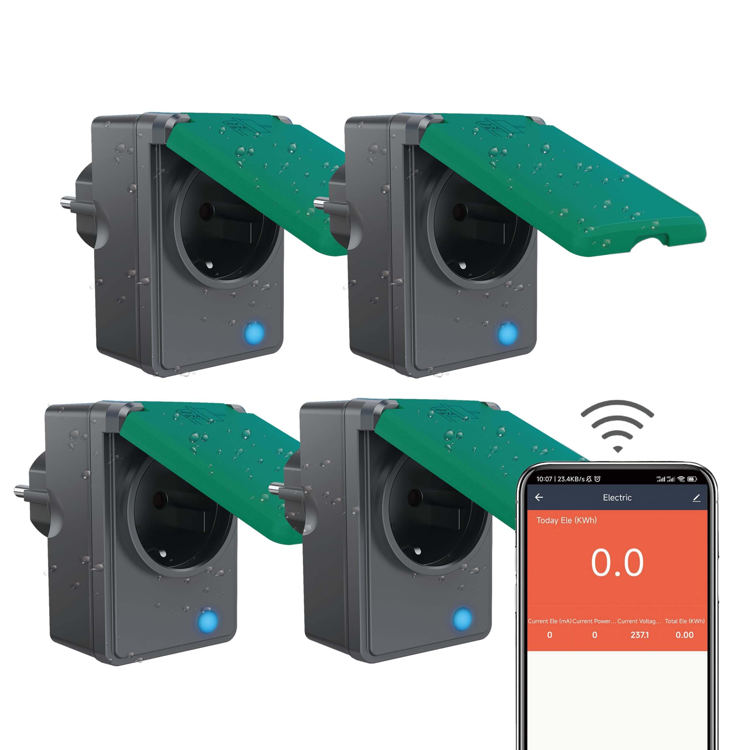 UCOMEN WiFi Smart-Steckdose für den Außenbereich, IP44 wasserfest, Stromüberwachung, kompatibel mit Alexa und Google Home