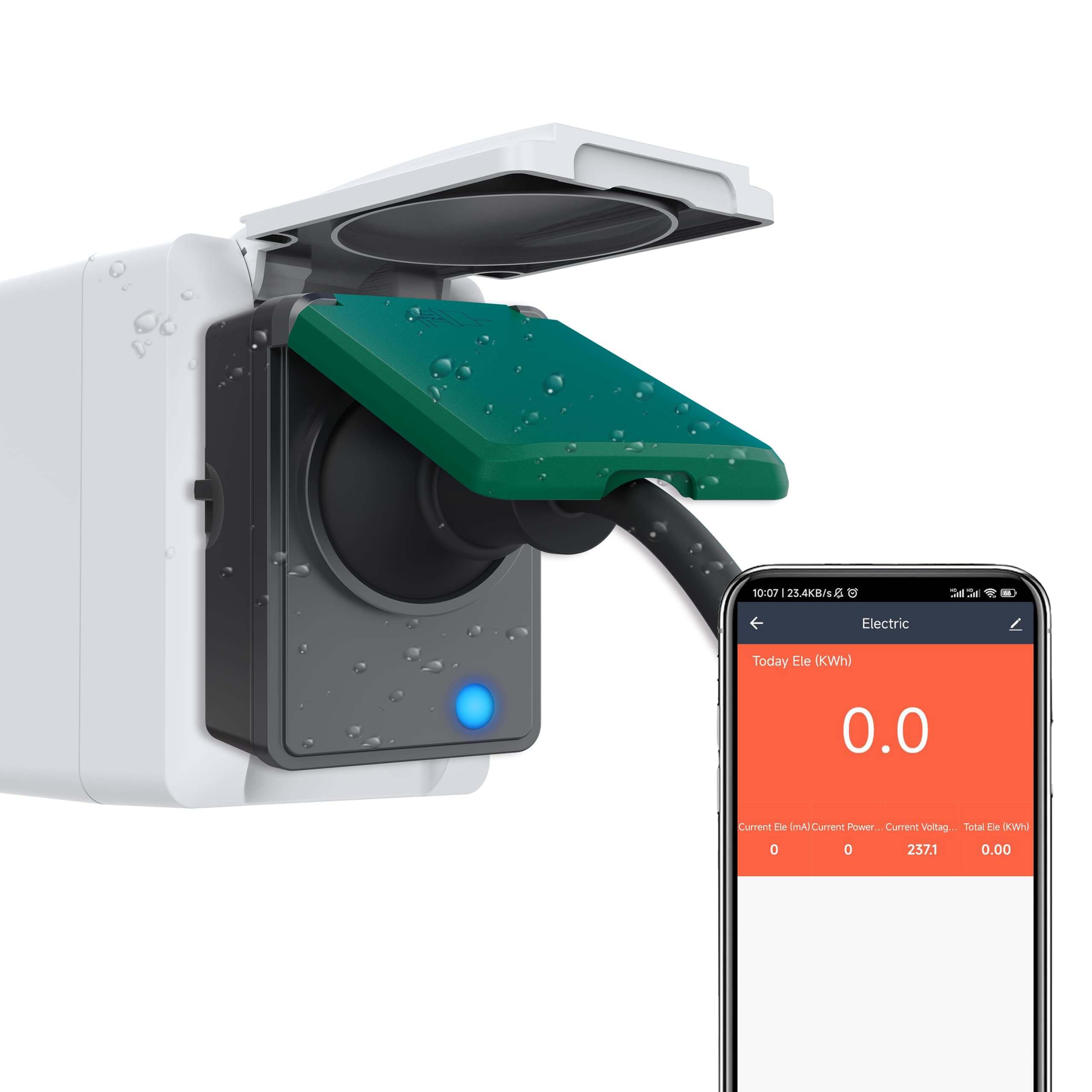 UCOMEN WiFi Smart-Steckdose für den Außenbereich, IP44 wasserfest, Stromüberwachung, kompatibel mit Alexa und Google Home