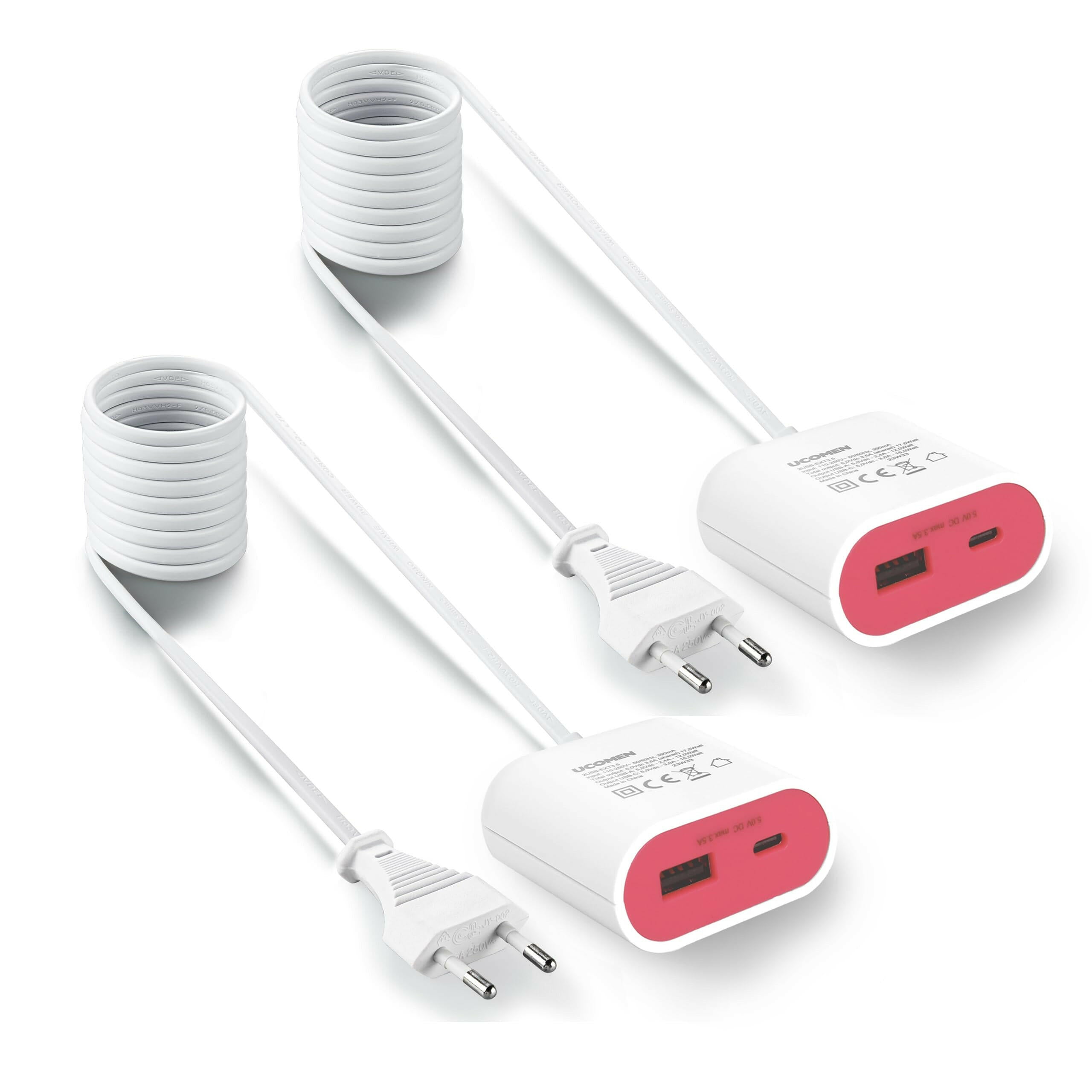 UCOMEN Portable Adapter, 2 USB-A Ports, 1.5m Extension Cord, 2.4A 5V