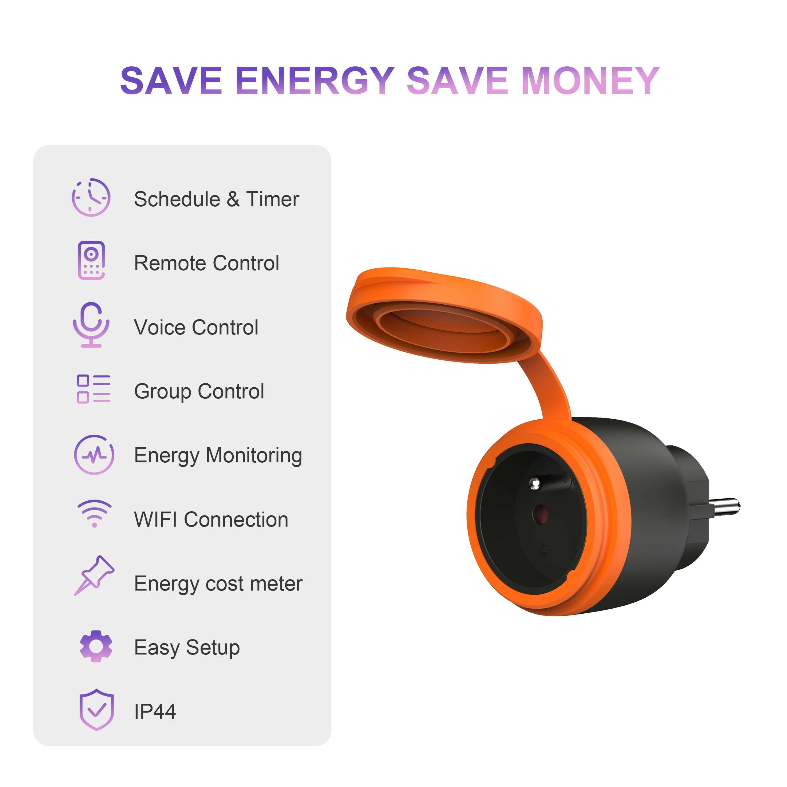 UCOMEN Wi-Fi-Außensteckdose, IP44 wasserdicht, Stromüberwachung, Smart Life APP, 16 A 3680 W, 2,4 GHz, für Außenbeleuchtung, Gartengeräte, Weihnachtsdekorationen, 1/2/4er-Pack