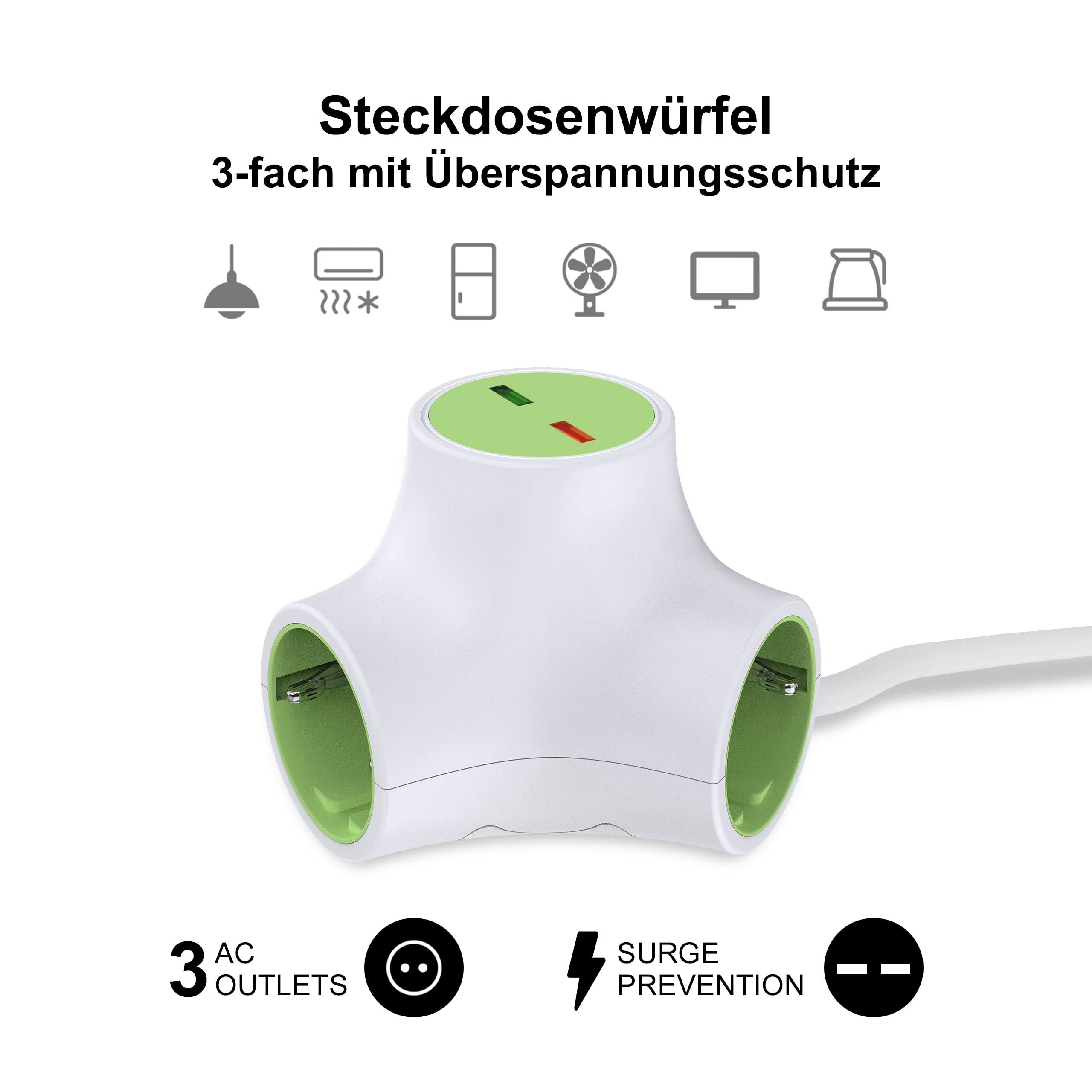 UCOMEN Modular Power Cube, Surge Protector/ USB-A Port/ Individual Switch/ Additional Outlet, 1.5m Cable, 16A/3680W