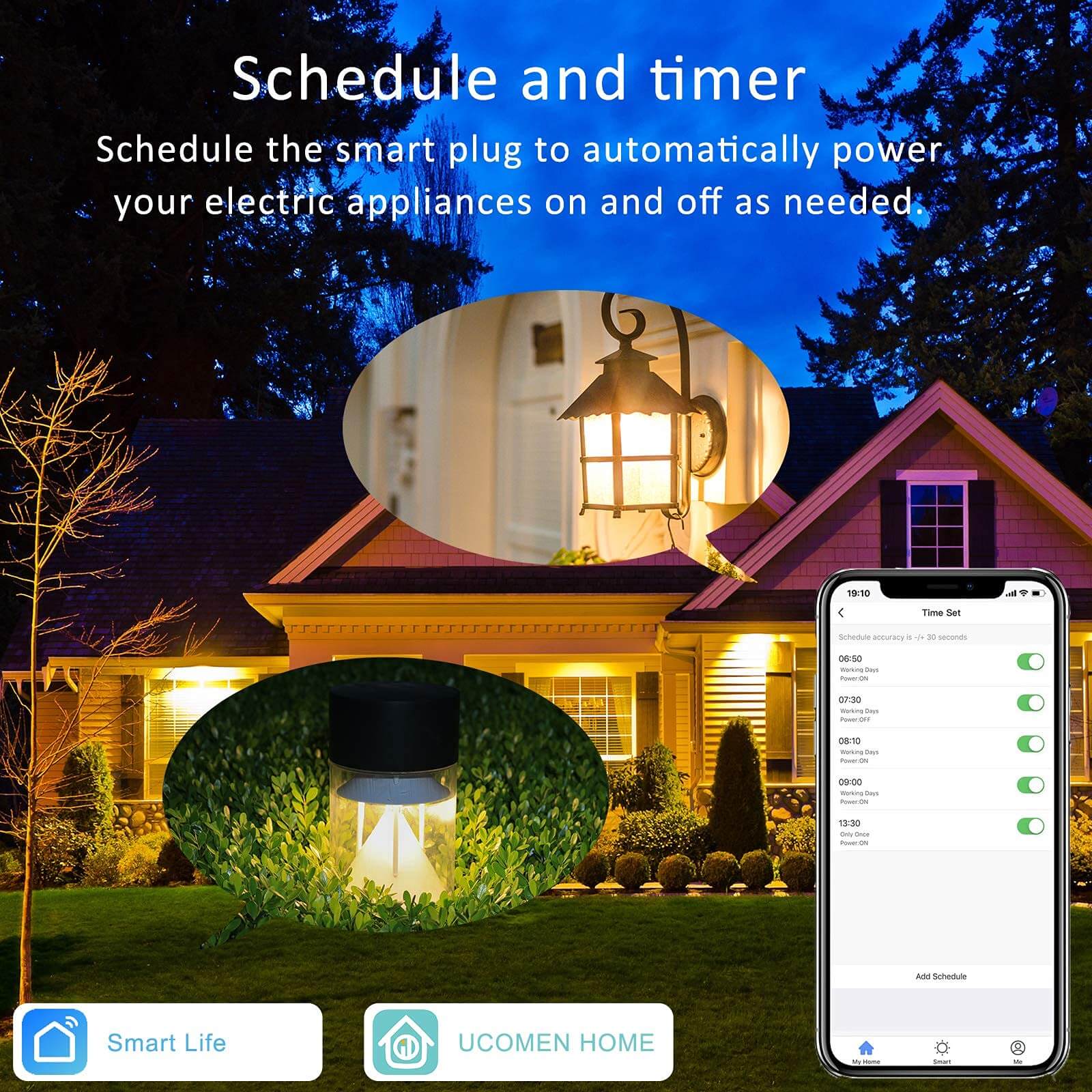 UCOMEN WiFi Socket, IP44 Waterproof, Timer&Voice Control, Compatible with Alexa, Google Home, Smart Life APP, 2.4GHz
