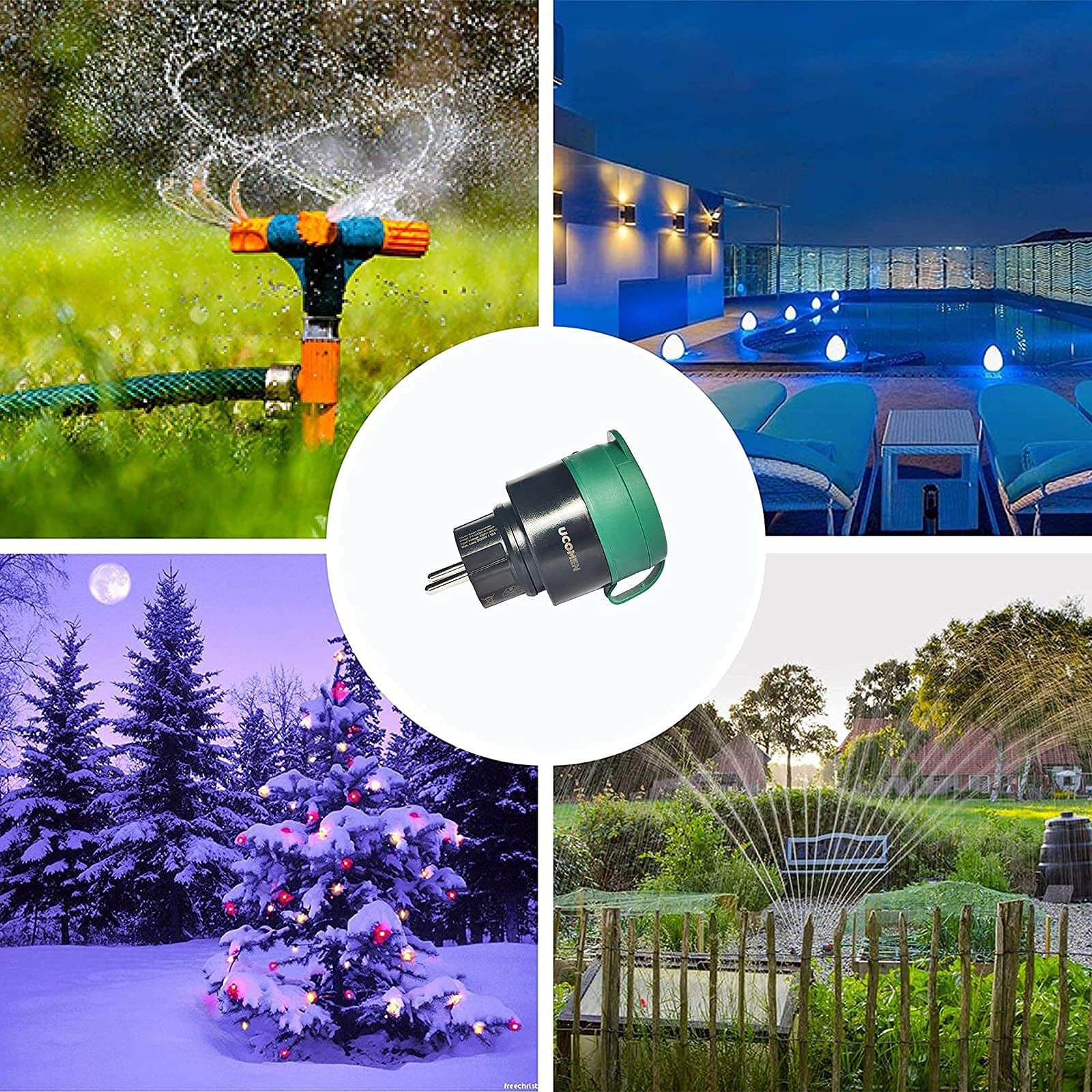 UCOMEN WiFi Socket, IP44 Waterproof, Timer&Voice Control, Compatible with Alexa, Google Home, Smart Life APP, 2.4GHz