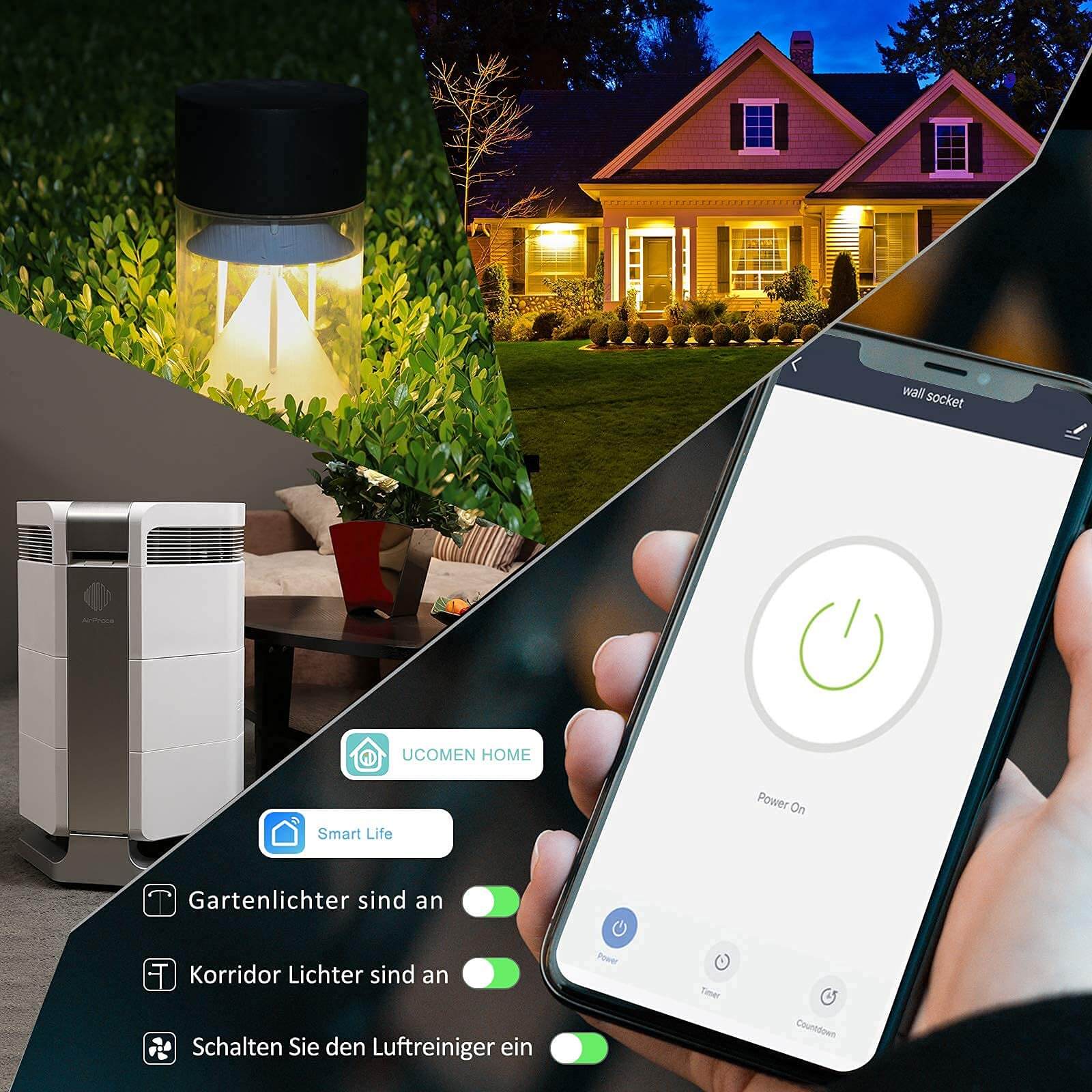 UCOMEN WiFi Socket, IP44 Waterproof, Timer&Voice Control, Compatible with Alexa, Google Home, Smart Life APP, 2.4GHz