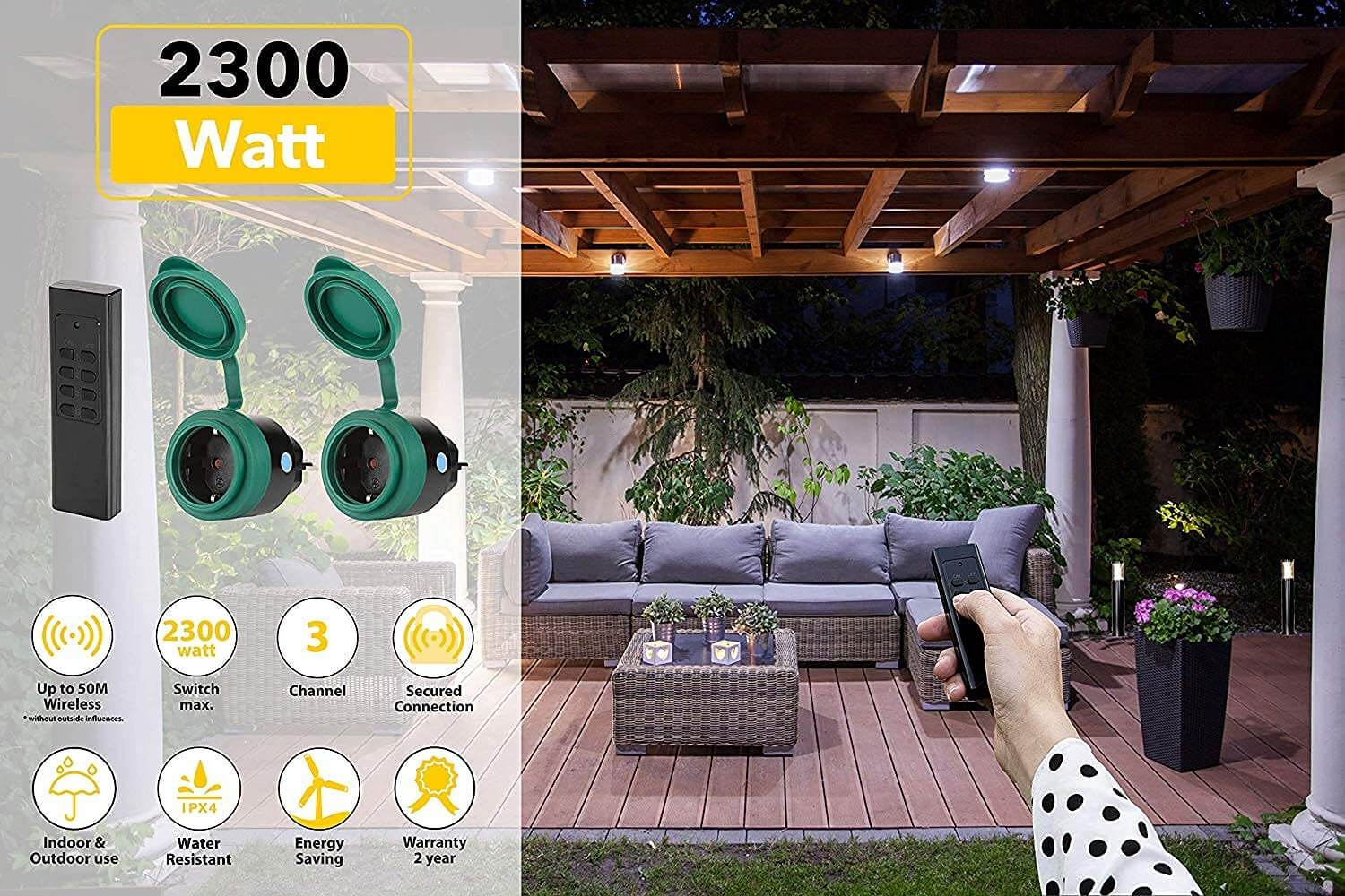 UCOMEN WiFi Socket, IP44 Waterproof, Timer&Voice Control, Compatible with Alexa, Google Home, Smart Life APP, 2.4GHz