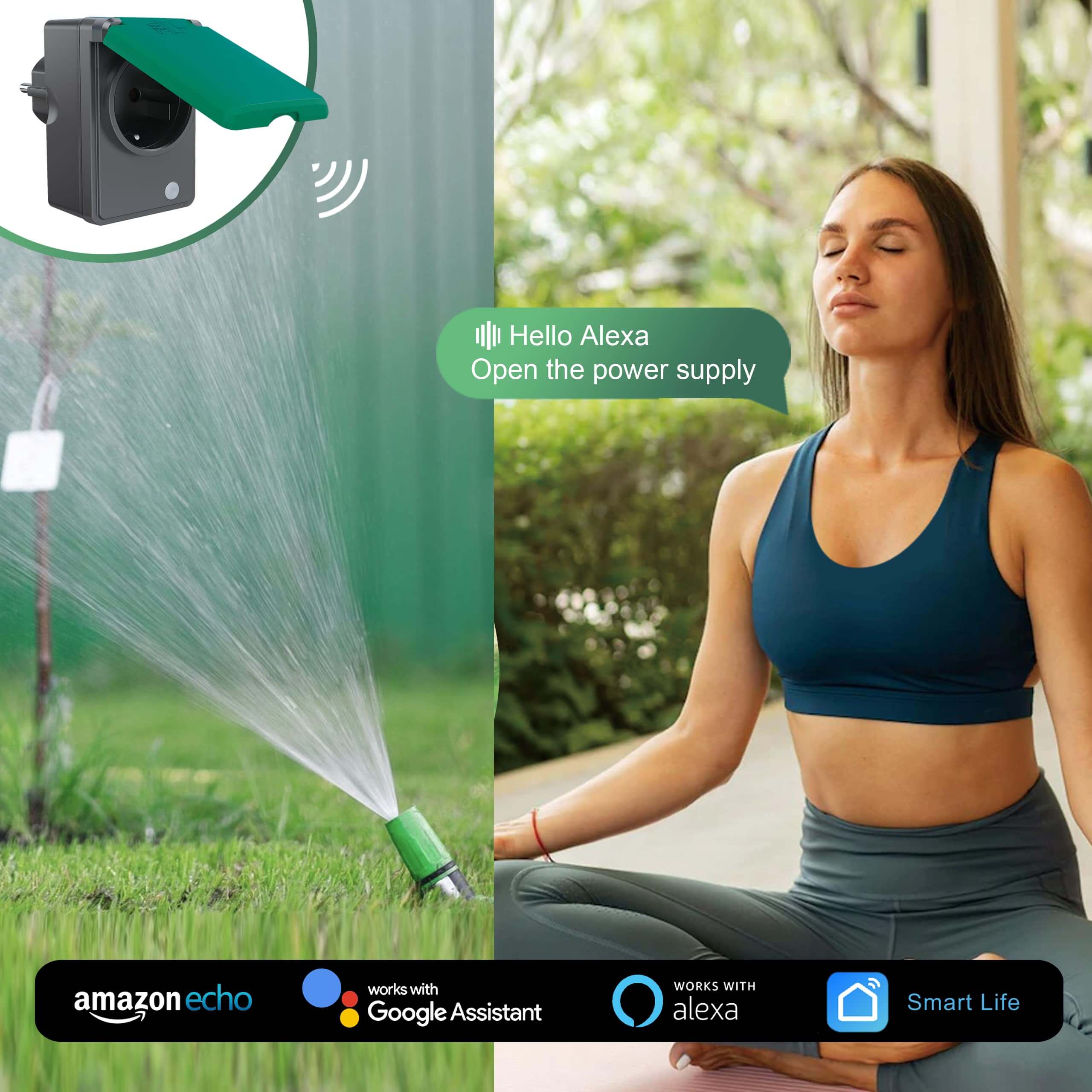 UCOMEN WiFi Smart-Steckdose für den Außenbereich, IP44 wasserfest, Stromüberwachung, kompatibel mit Alexa und Google Home