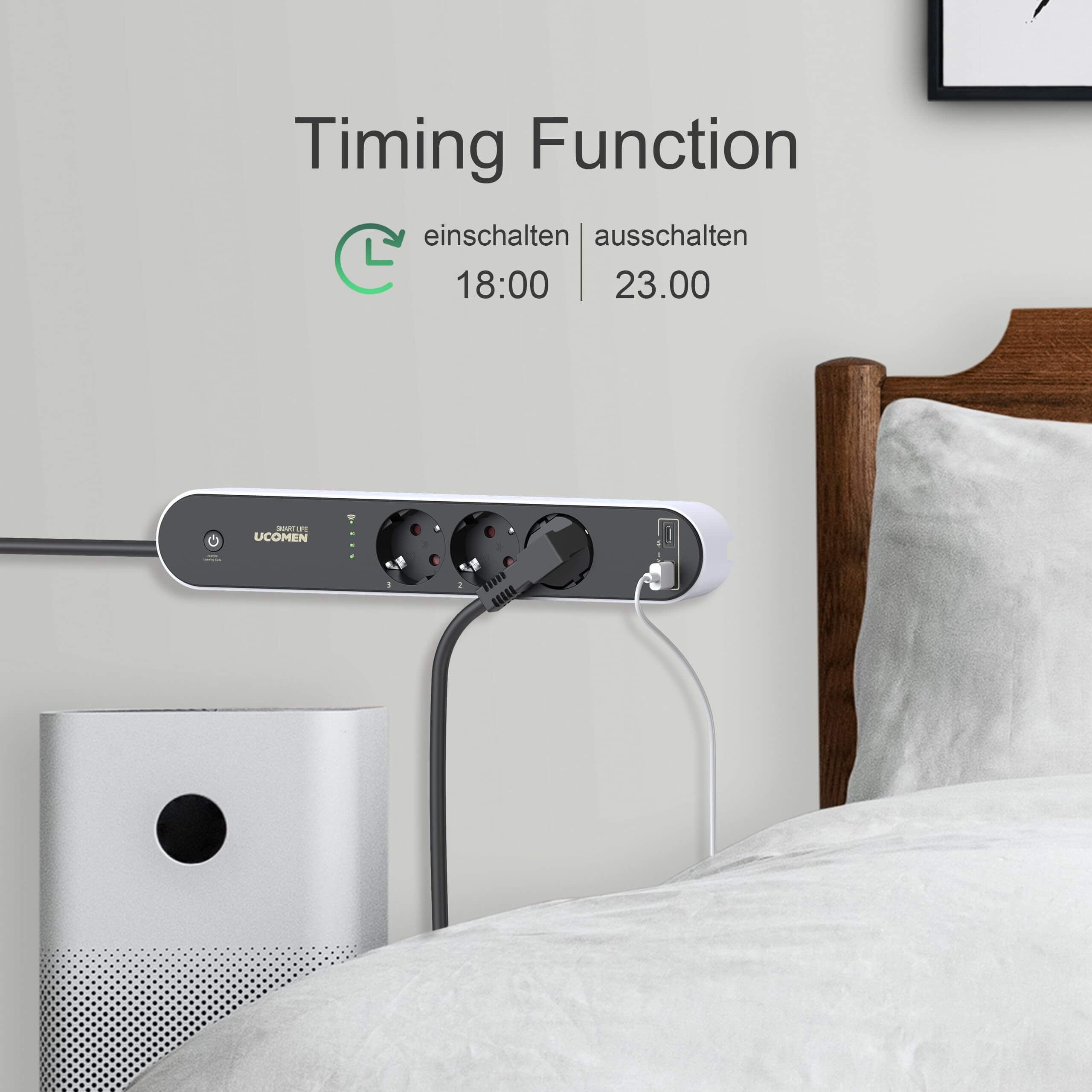 UCOMEN 3-Outlet WiFi Smart Power Strip with USB A+C 17W Fast Charge, 1.5m Cable, 3680W, 16A