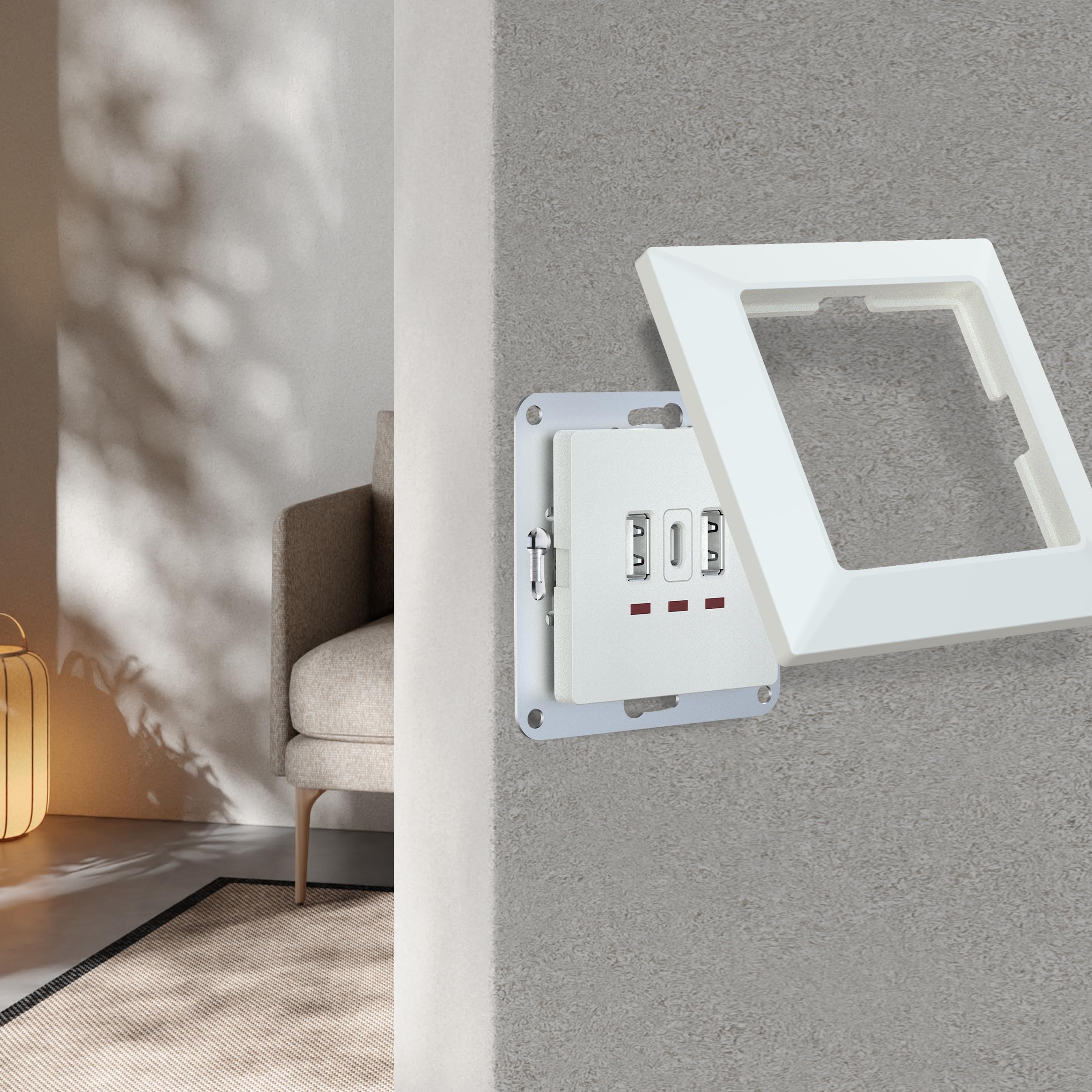 UCOMEN 5.0V, 3.1A Flush-Mounted USB Charger, USB-A & USB-C Ports, White