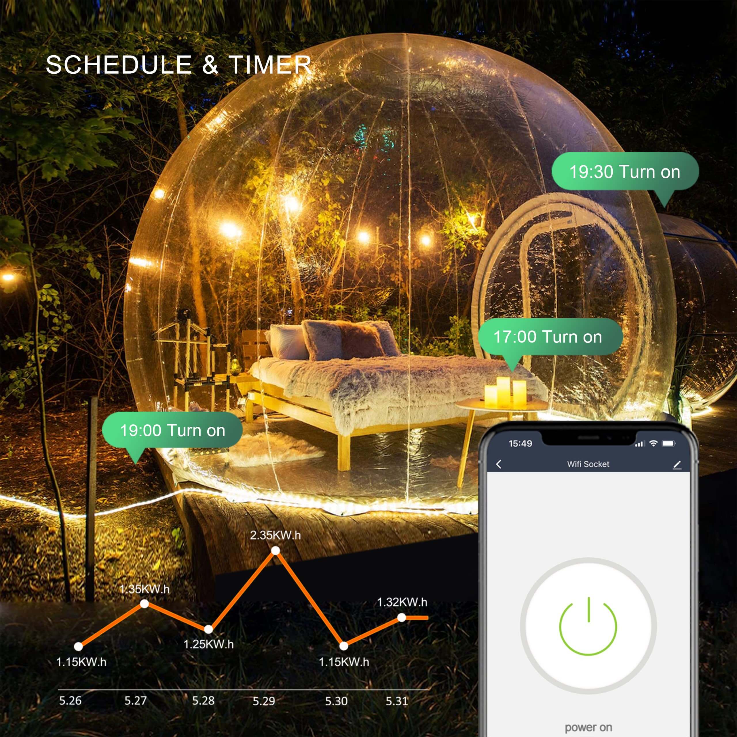 UCOMEN WiFi Smart-Steckdose für den Außenbereich, IP44 wasserfest, Stromüberwachung, kompatibel mit Alexa und Google Home