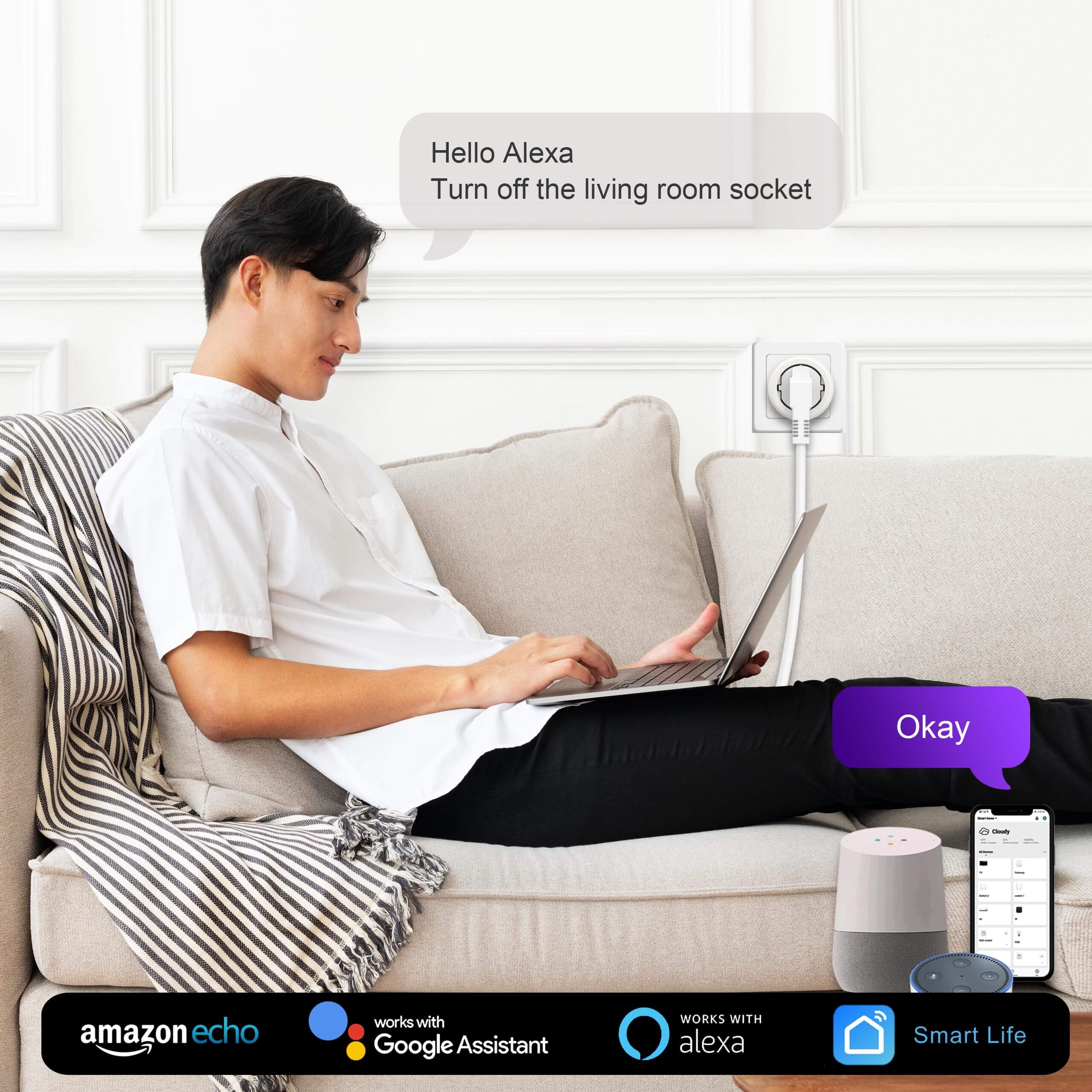 UCOMEN WLAN-Smart-Steckdose, Leistungsmessung, Timer, Sprach- und Fernbedienung, 16 A WLAN-Stecker kompatibel mit Alexa und Google Home, Smart Life APP, 2,4 GHz, 1/2/4er-Pack