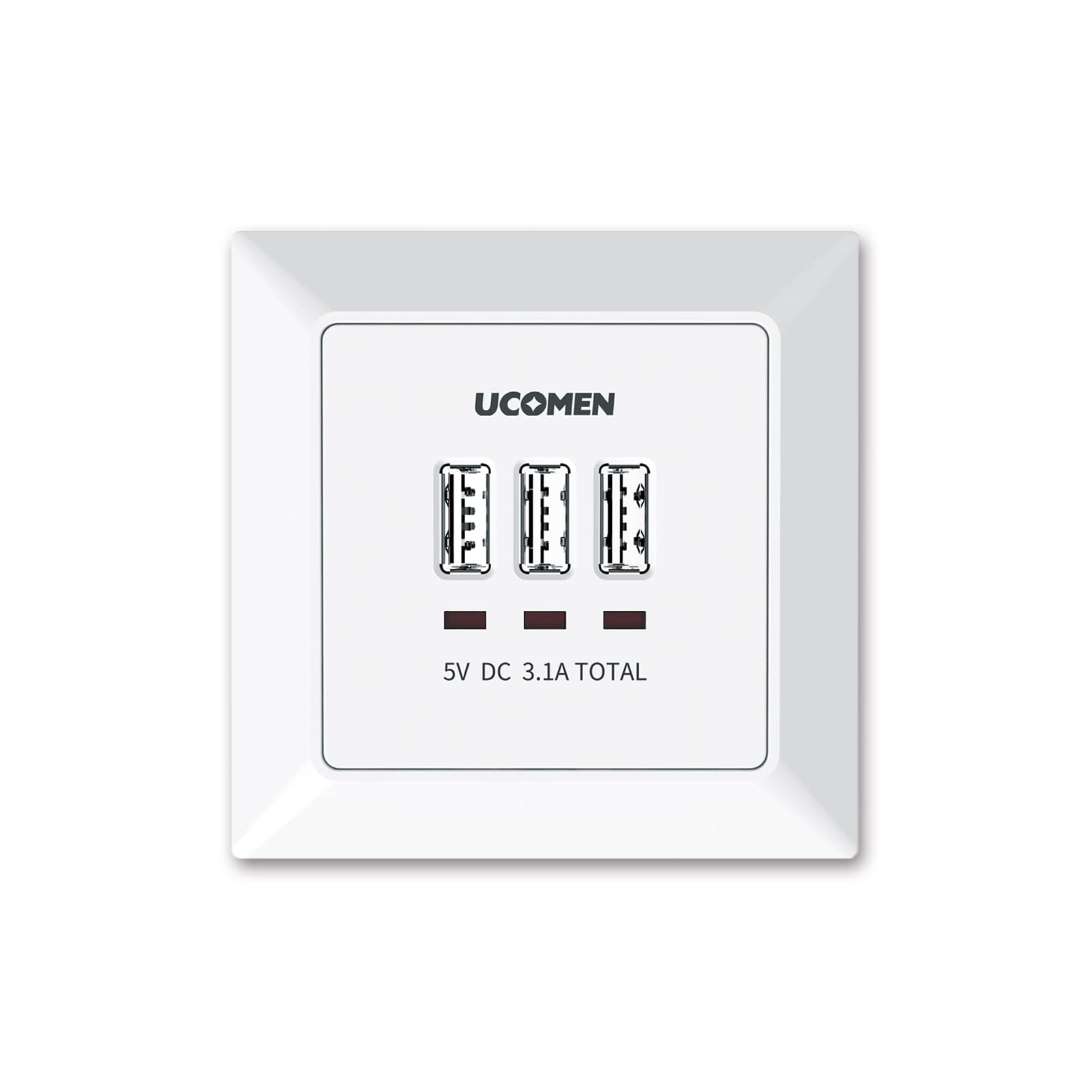 UCOMEN 5,0 V, 3,1 A Unterputz-USB-Ladegerät, USB-A- und USB-C-Anschlüsse, weiß 