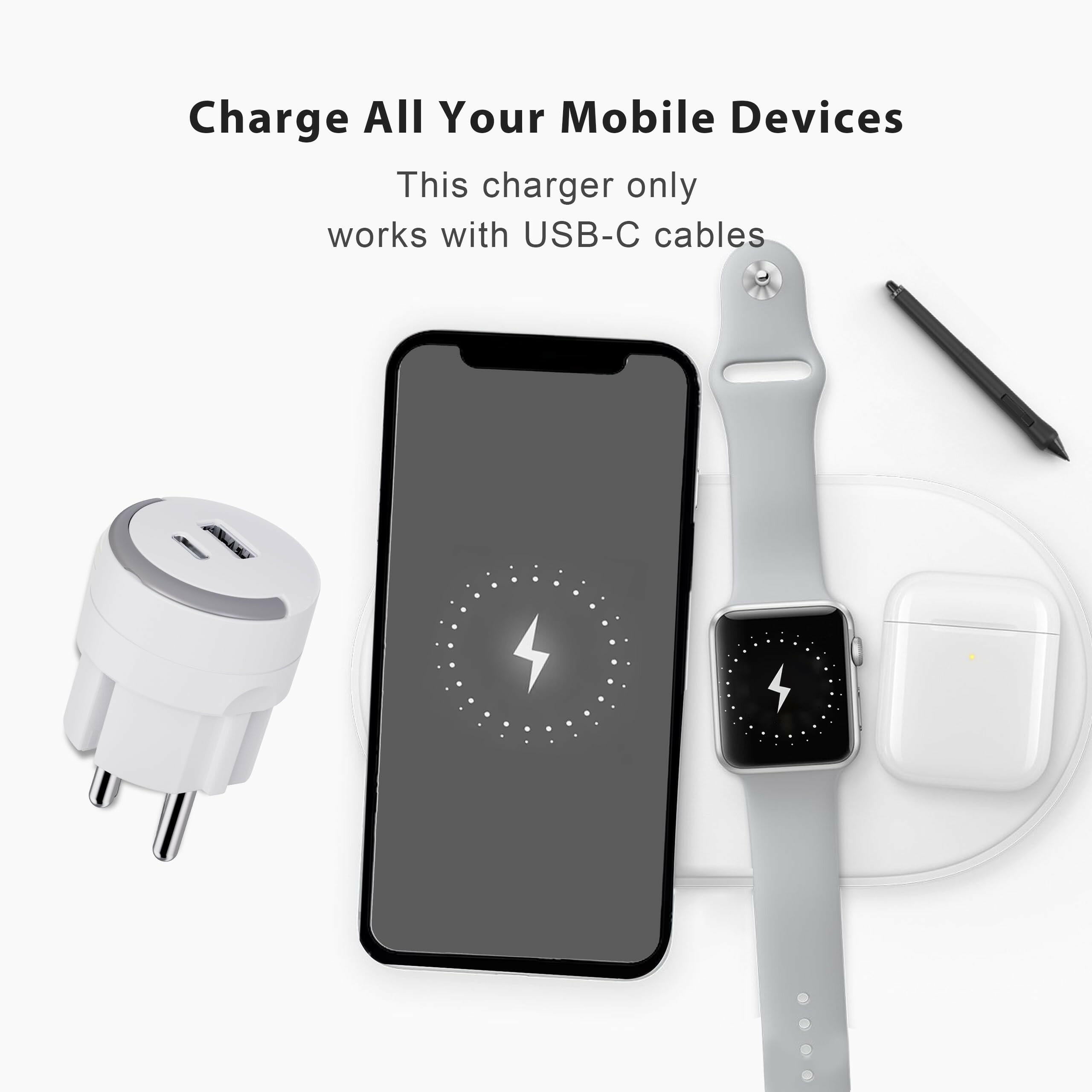 UCOMEN 20W USB A+C Ladegerät, Quick Charge 3.0, PD Ladegerät, Weiß 