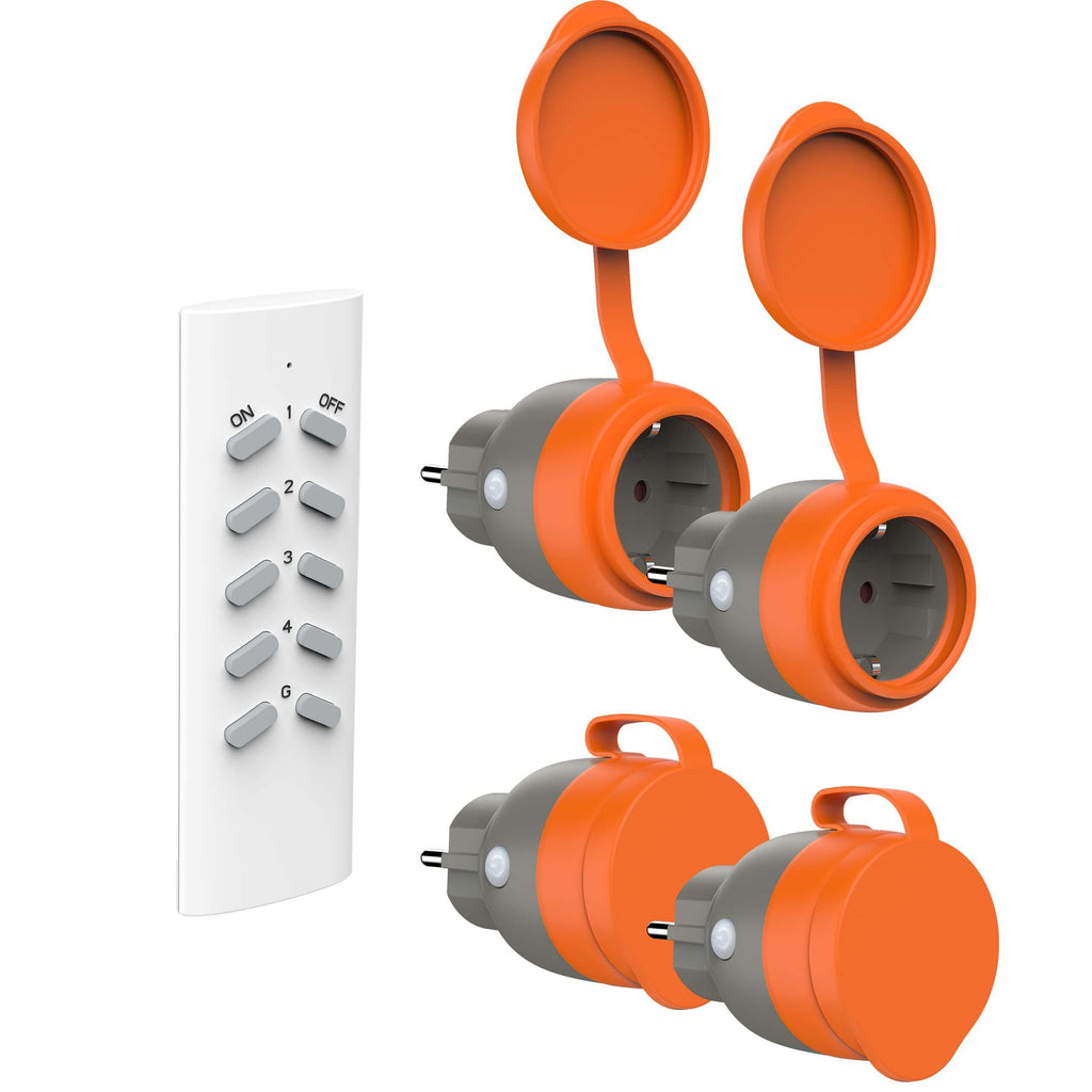 UCOMEN RF Control Socket, IP44 Outdoor, 30m Range, 4pcs + 1 Remotes