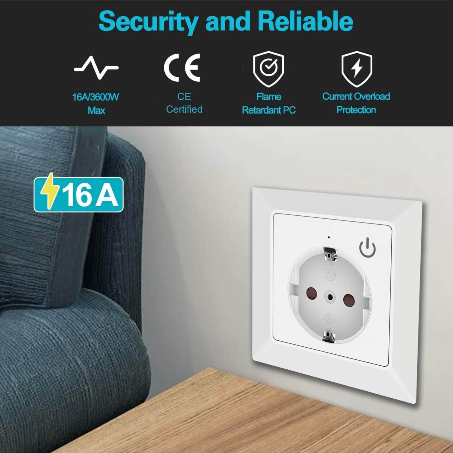 UCOMEN Wi-Fi Smart Schuko Socket Flush-Mounted, 250V~ 16A, Compatible with Alexa Echo and Google Home - 2-Pack