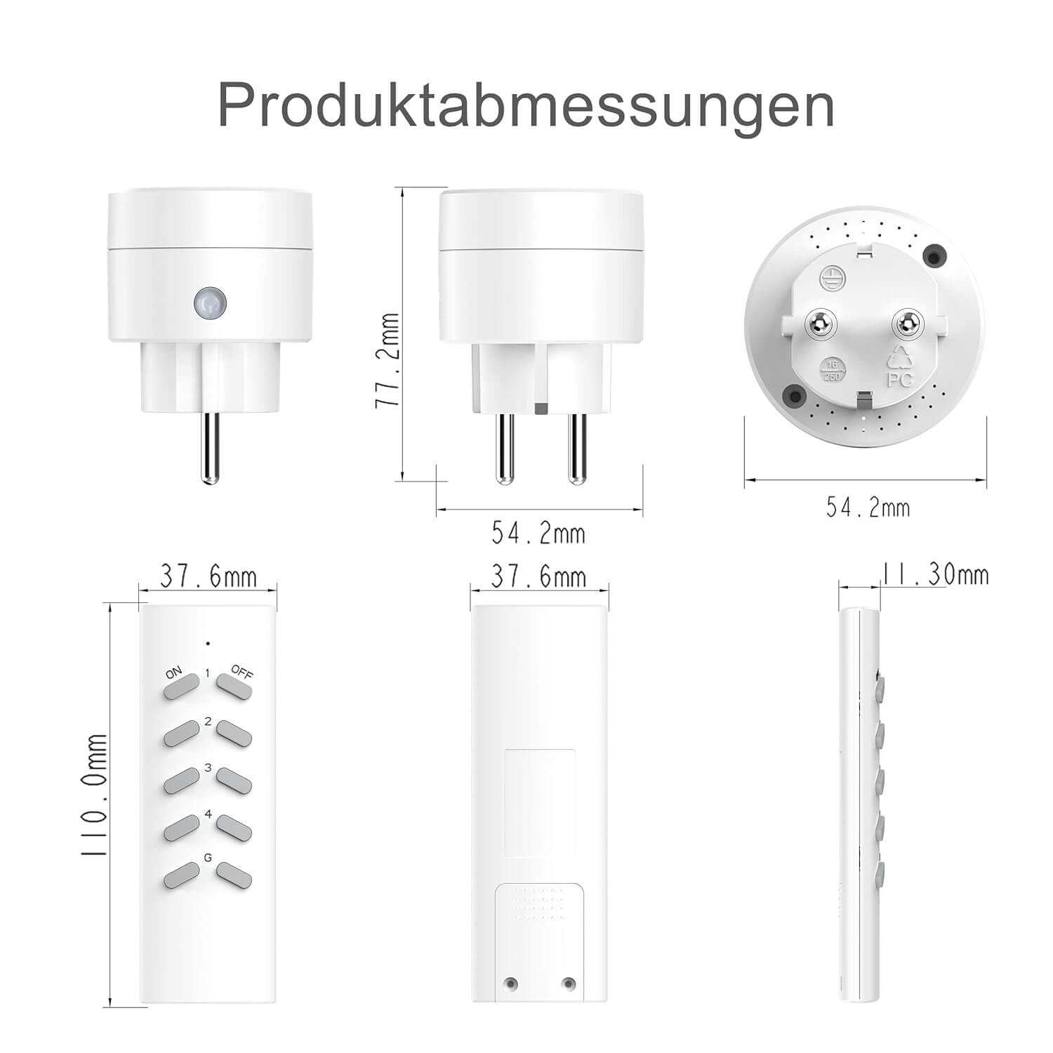 UCOMEN RF-Fernbedienungssteckdosen, 16 A, 3680 W, programmierbare Steckdosen, für Weihnachtsdekorationen, 30 m Reichweite, weiß, 5er-Pack 