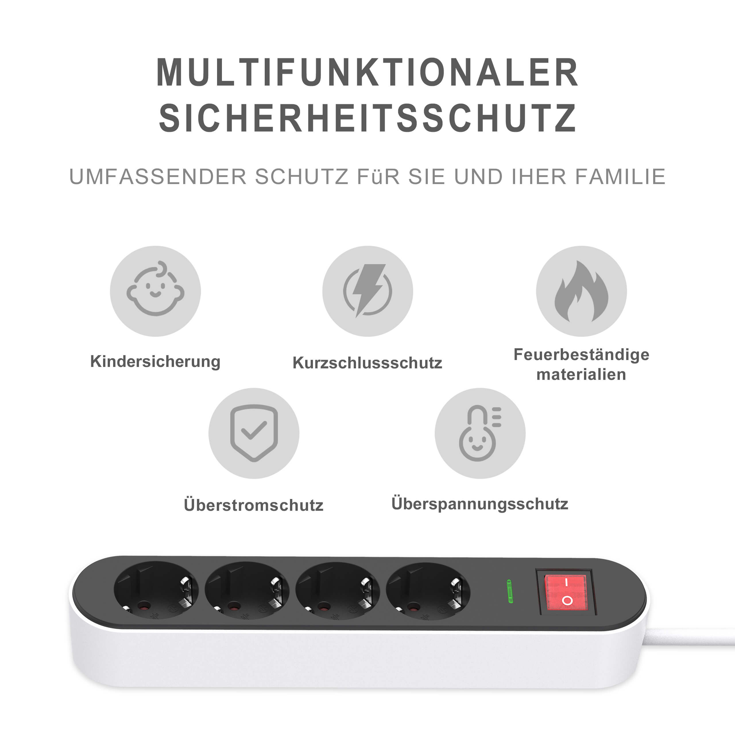 UCOMEN Steckdosenleiste mit 4/6 Steckdosen, flacher Ringstecker, verbesserter Kinderschutz, 1,5 m Kabel, Schwarz/Blau